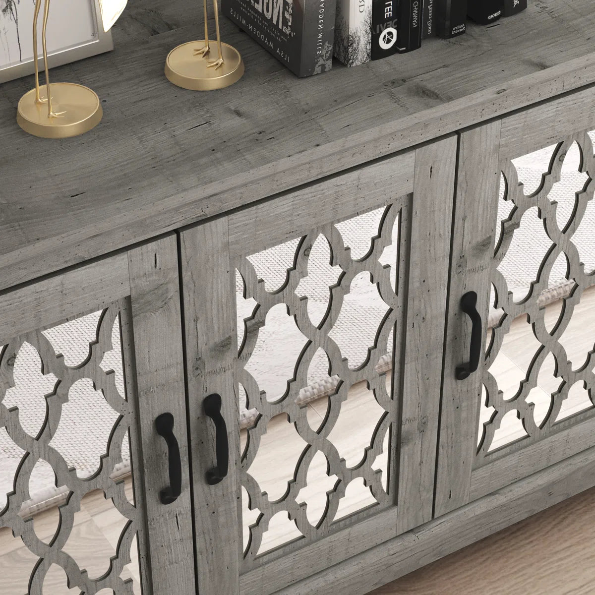 Galano sideboard with acrylic lattice doors in dusty gray oak 45.7" W × 15.7" D × 29.3" H