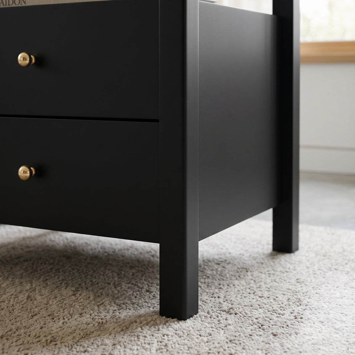 Galano 23" H Modern 2 Drawer Nightstand Bedside Table with Open Storage Shelf - Black