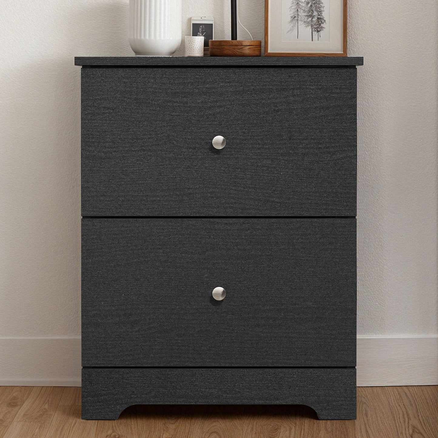Galano Modern 2-Drawer Nightstands Set of 2 with Metal Knob Handles 18.7" W × 15.7" D × 23.7" H