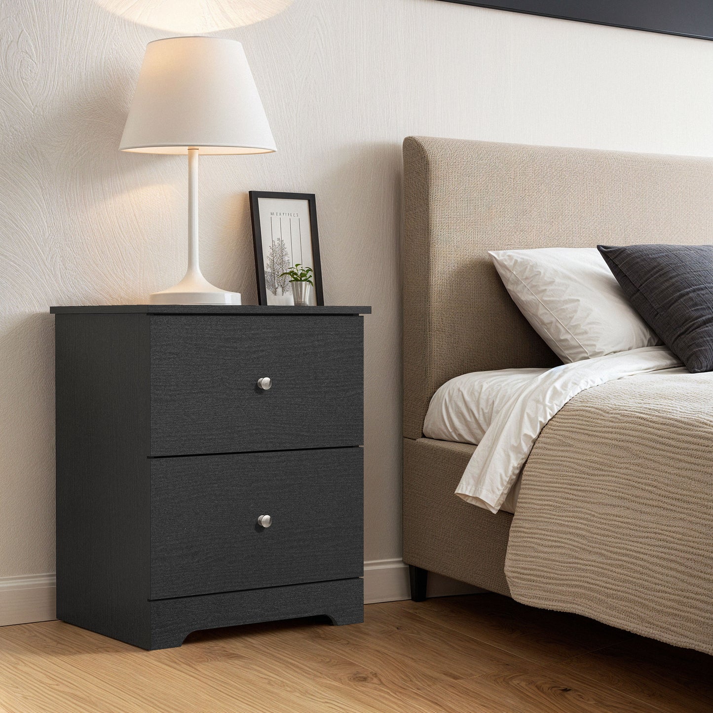 Galano Modern 2-Drawer Nightstands Set of 2 with Metal Knob Handles 18.7" W × 15.7" D × 23.7" H