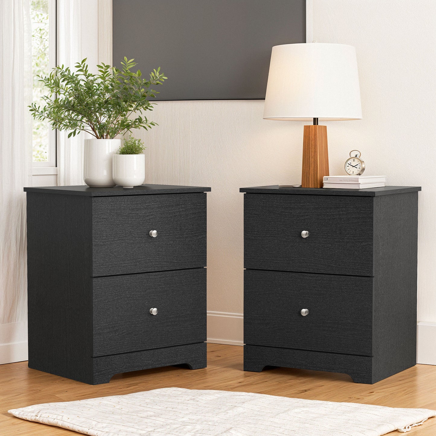 Galano Modern 2-Drawer Nightstands Set of 2 with Metal Knob Handles 18.7" W × 15.7" D × 23.7" H