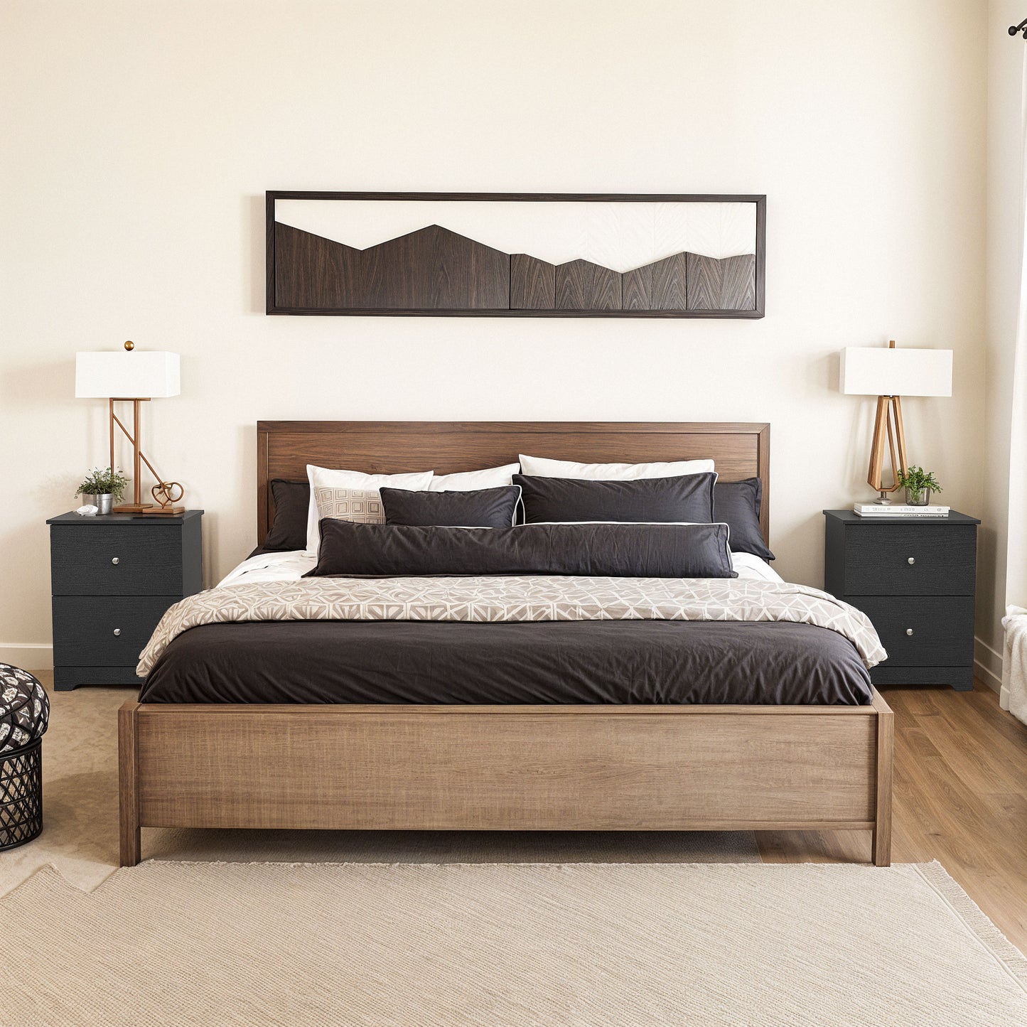 Galano Modern 2-Drawer Nightstands Set of 2 with Metal Knob Handles 18.7" W × 15.7" D × 23.7" H