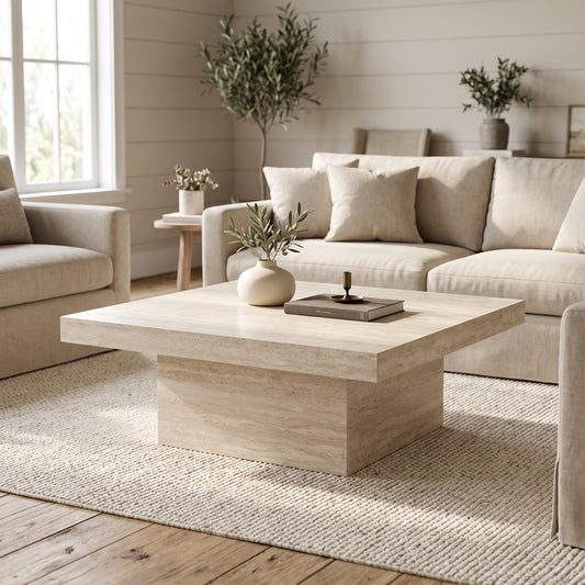 Galano 35.4" W Modern Square Coffee Table with Block Pedestal Base