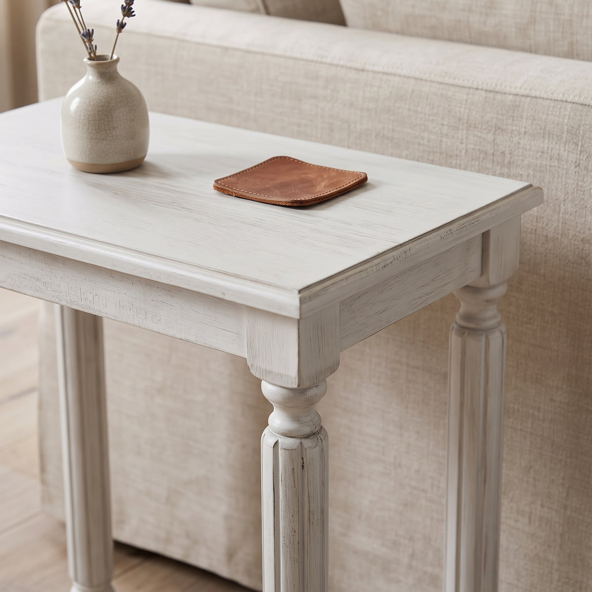 Galano 23.6" Rustic Solid Wood Turned Leg Rectangular End Table