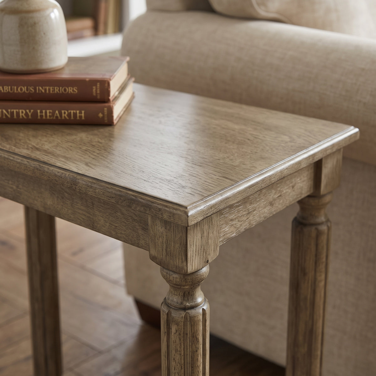 Galano 23.6" Rustic Solid Wood Turned Leg Rectangular End Table