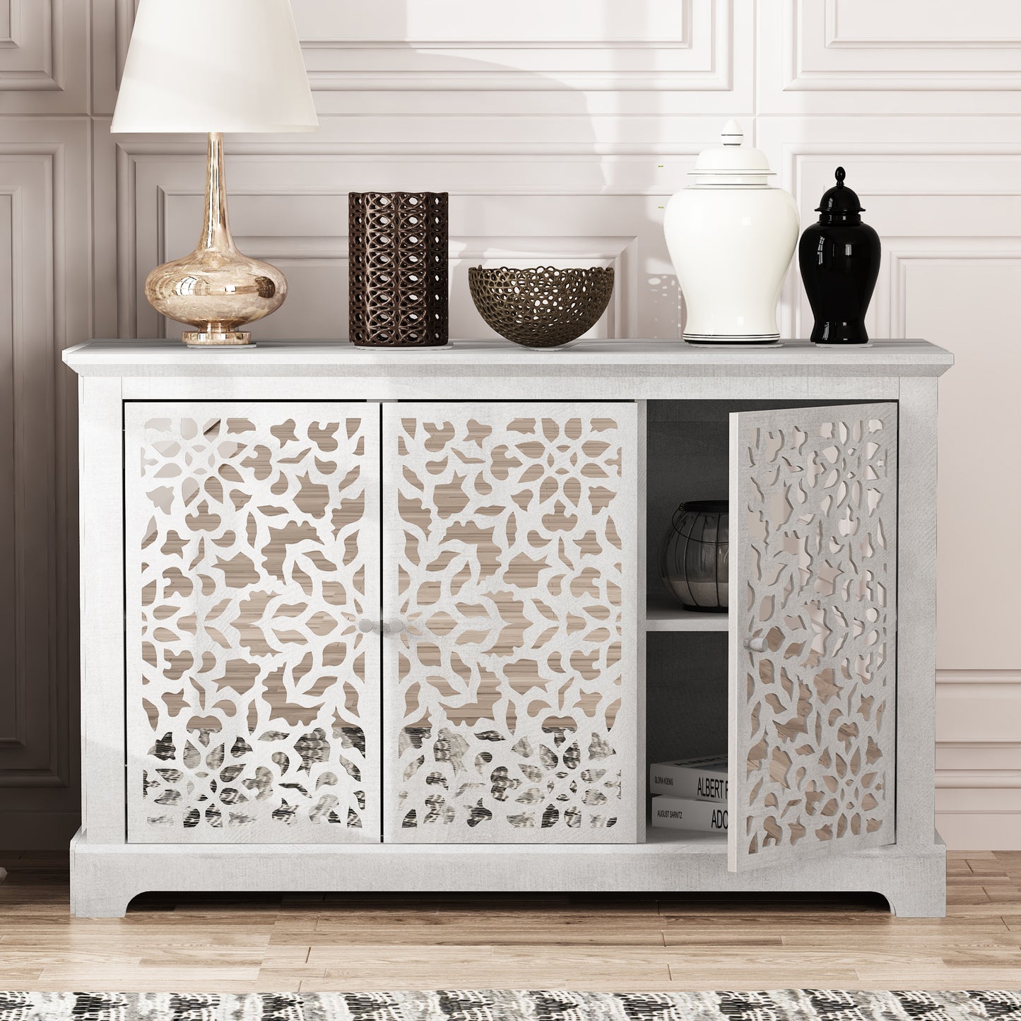 Galano 3-Door Sideboard with Mirrored Cutout Doors 45.7" W × 15.7" D × 29.3" H