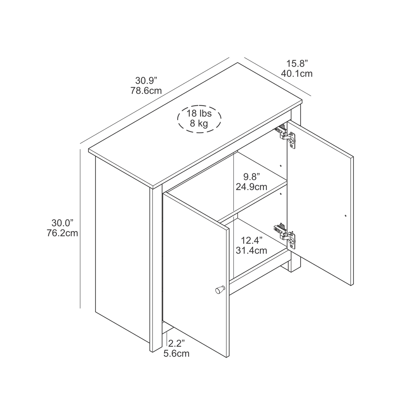 Galano 2-Door Accent Cabinet with Cut-Out Woodwork in Dusty Grey Oak 30.9" W x 15.8" D x 30" H