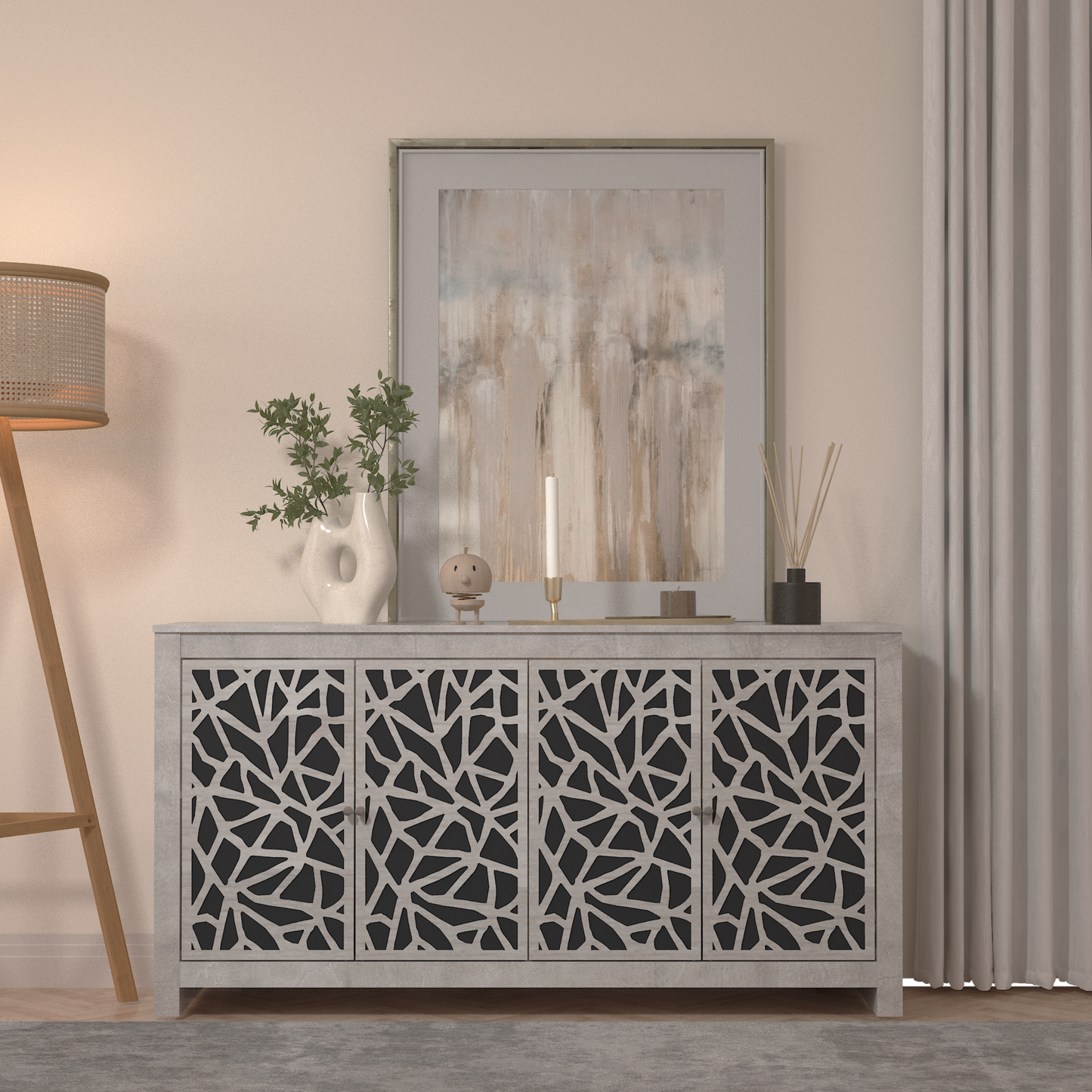 Galano Sideboard with Decorative Cut-Out Doors in Black 58.4" W × 15.7" D × 30" H