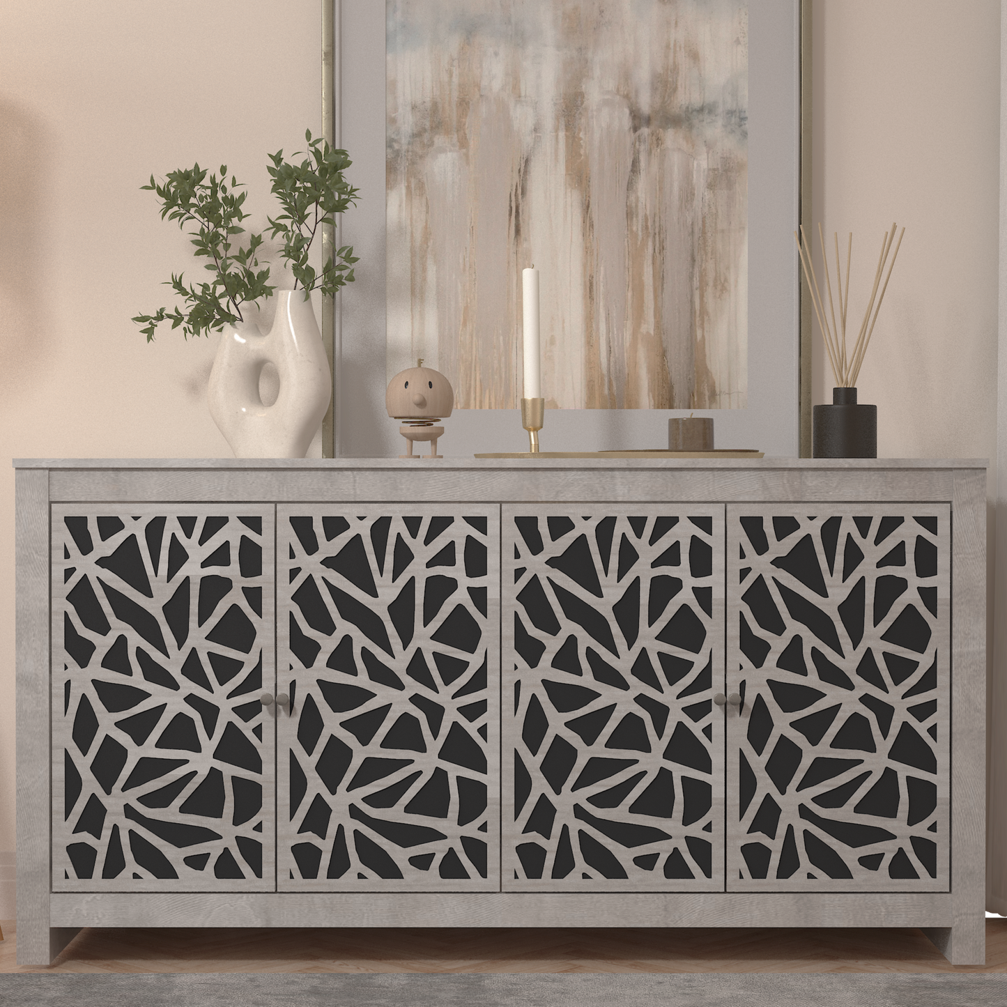 Galano Sideboard with Decorative Cut-Out Doors in Black 58.4" W × 15.7" D × 30" H