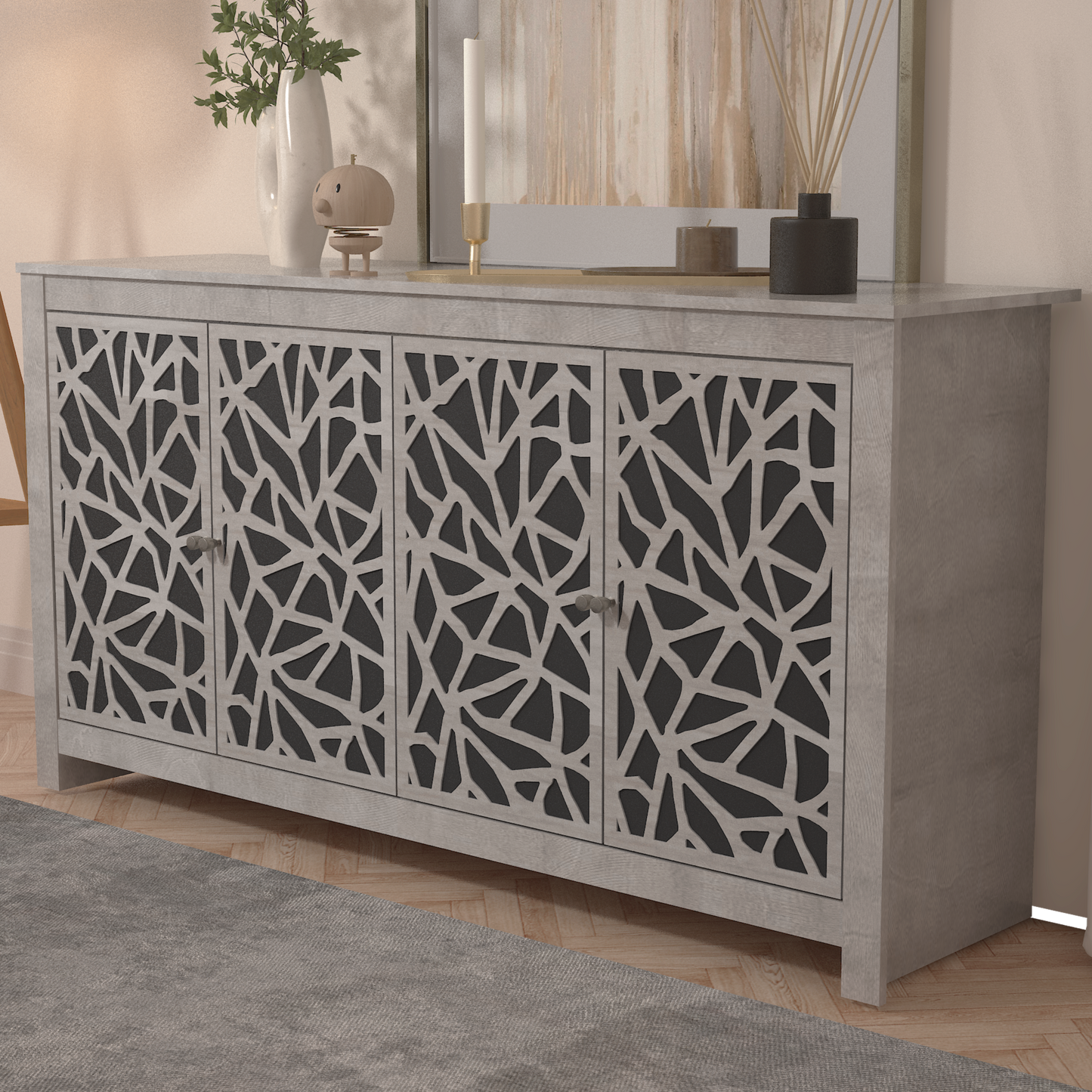 Galano Sideboard with Decorative Cut-Out Doors in Black 58.4" W × 15.7" D × 30" H