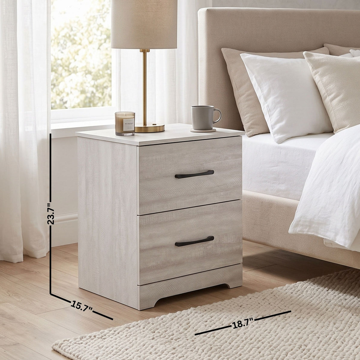 Galano Modern 2-Drawer Nightstand with Storage, Compact Bedside Table or End Table, 18.7" W x 15.7" D x 23.7" H