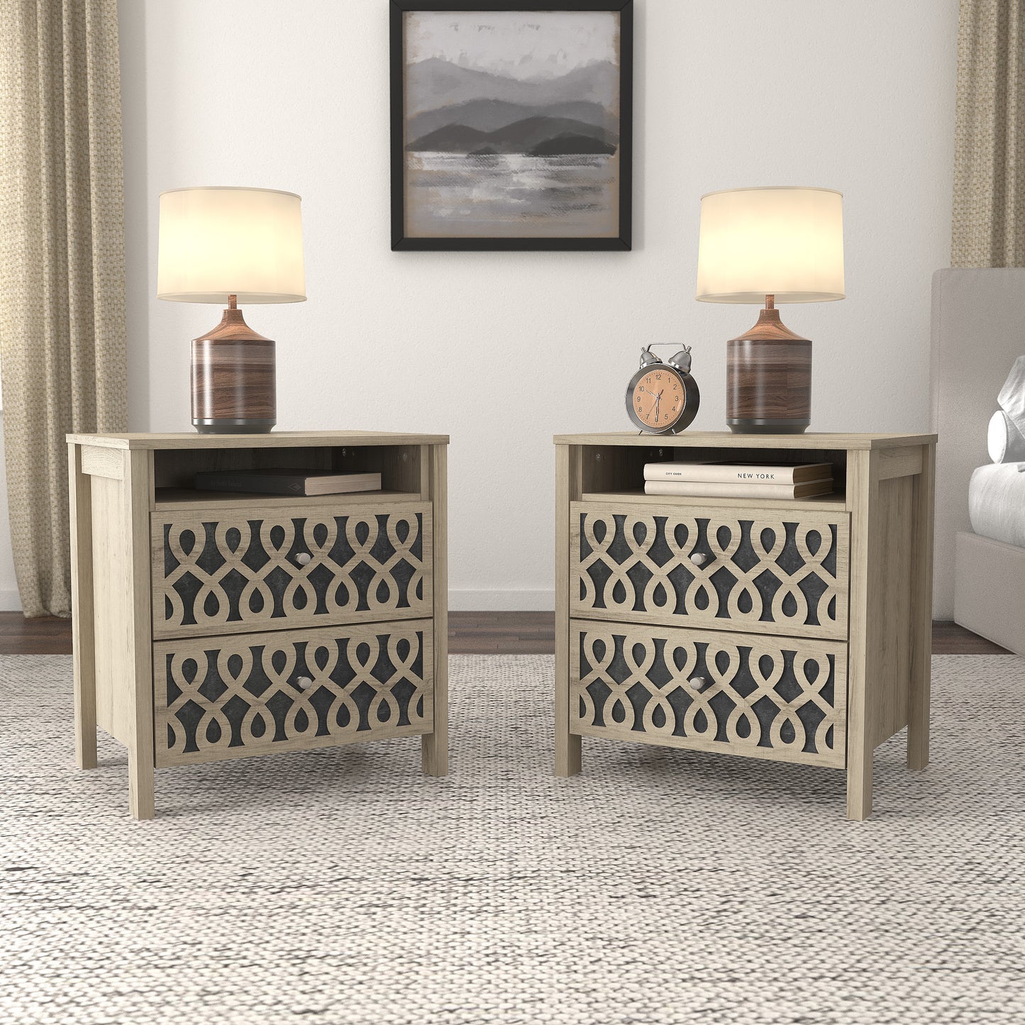 Galano Modern 2-Drawer Nightstands with Open Storage Set of 2 20.9" W × 15.7" D × 22.7" H