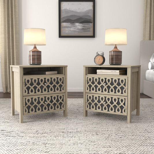 Galano Modern 2-Drawer Nightstands with Open Storage Set of 2 20.9" W × 15.7" D × 22.7" H