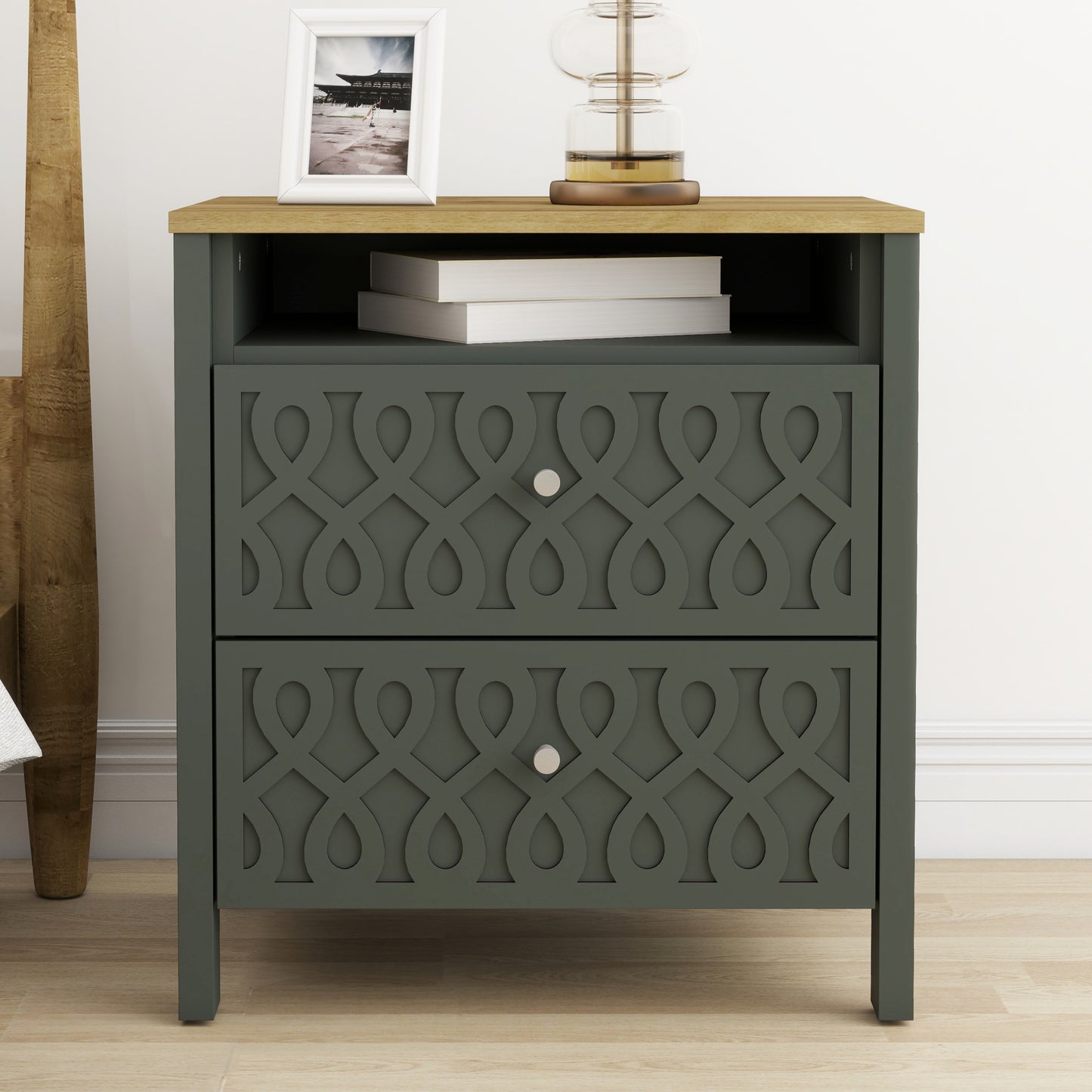 Galano Modern 2-Drawer Nightstands with Open Storage 20.9" W × 15.7" D × 22.7" H