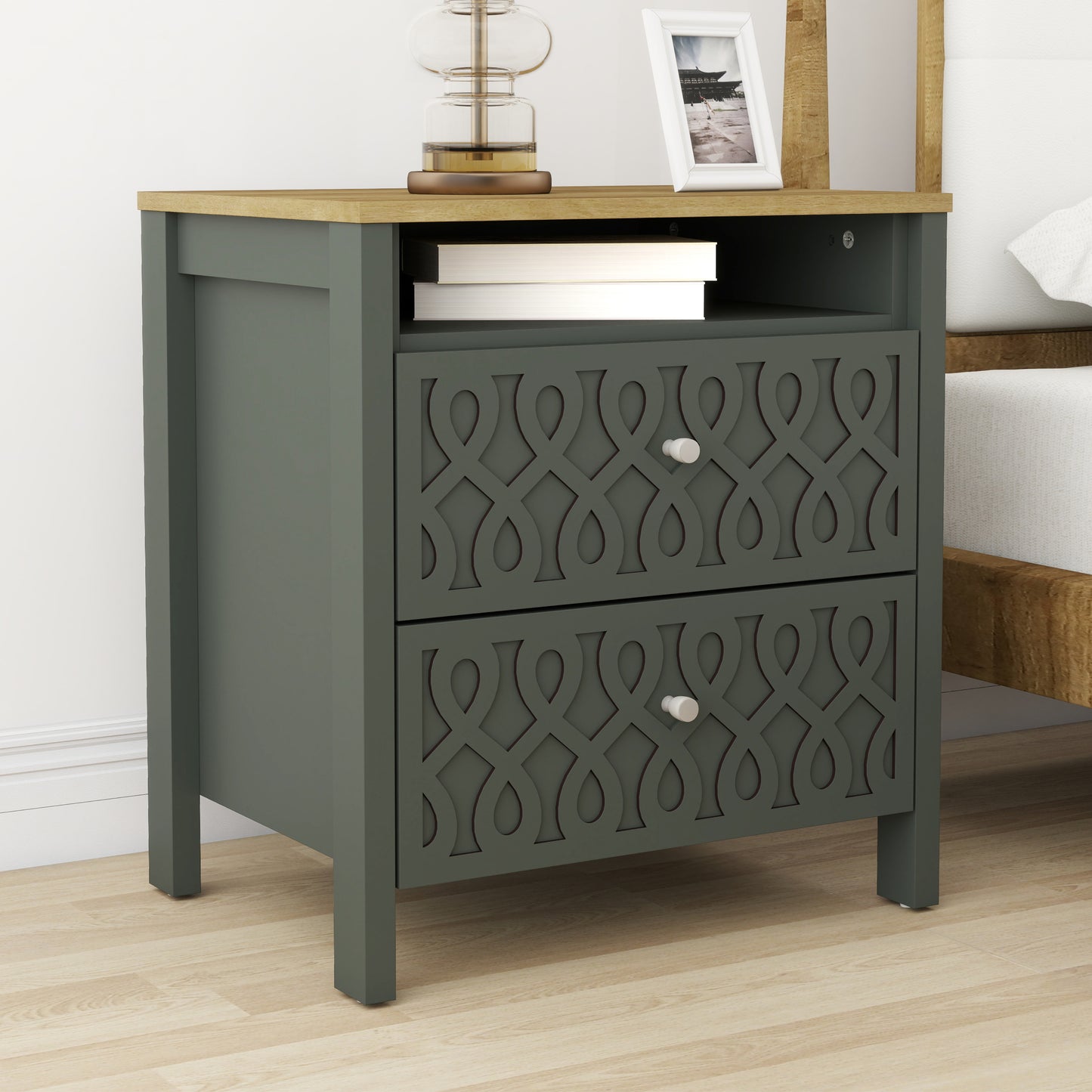 Galano Modern 2-Drawer Nightstands with Open Storage 20.9" W × 15.7" D × 22.7" H