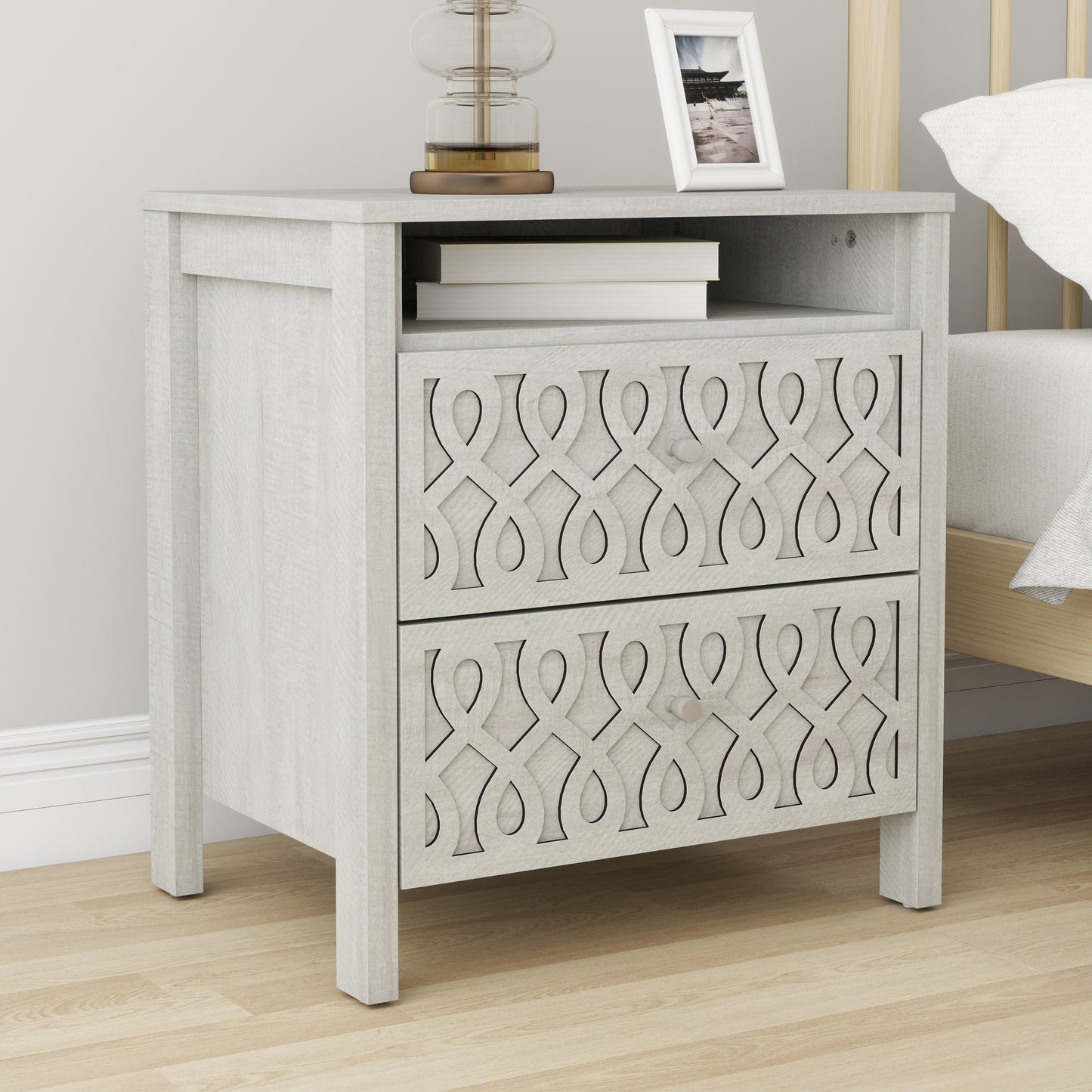 Galano Modern 2-Drawer Nightstands with Open Storage 20.9" W × 15.7" D × 22.7" H