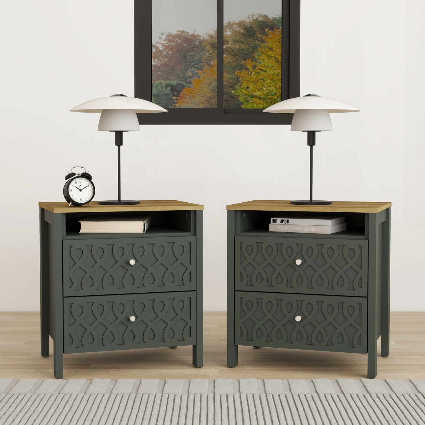 Galano Modern 2-Drawer Nightstands with Open Storage 20.9" W × 15.7" D × 22.7" H