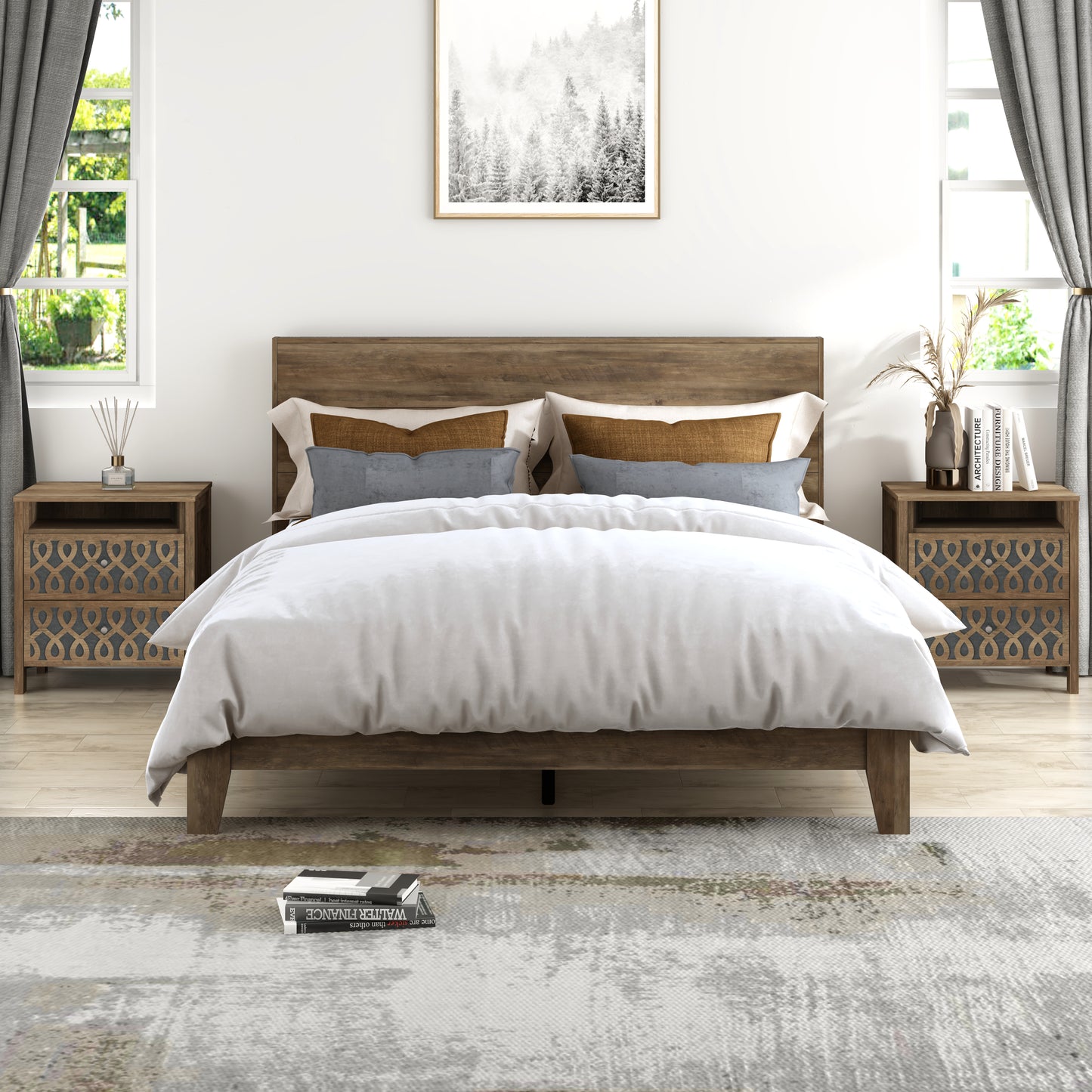 Galano Modern 2-Drawer Nightstands with Open Storage Set of 2 20.9" W × 15.7" D × 22.7" H