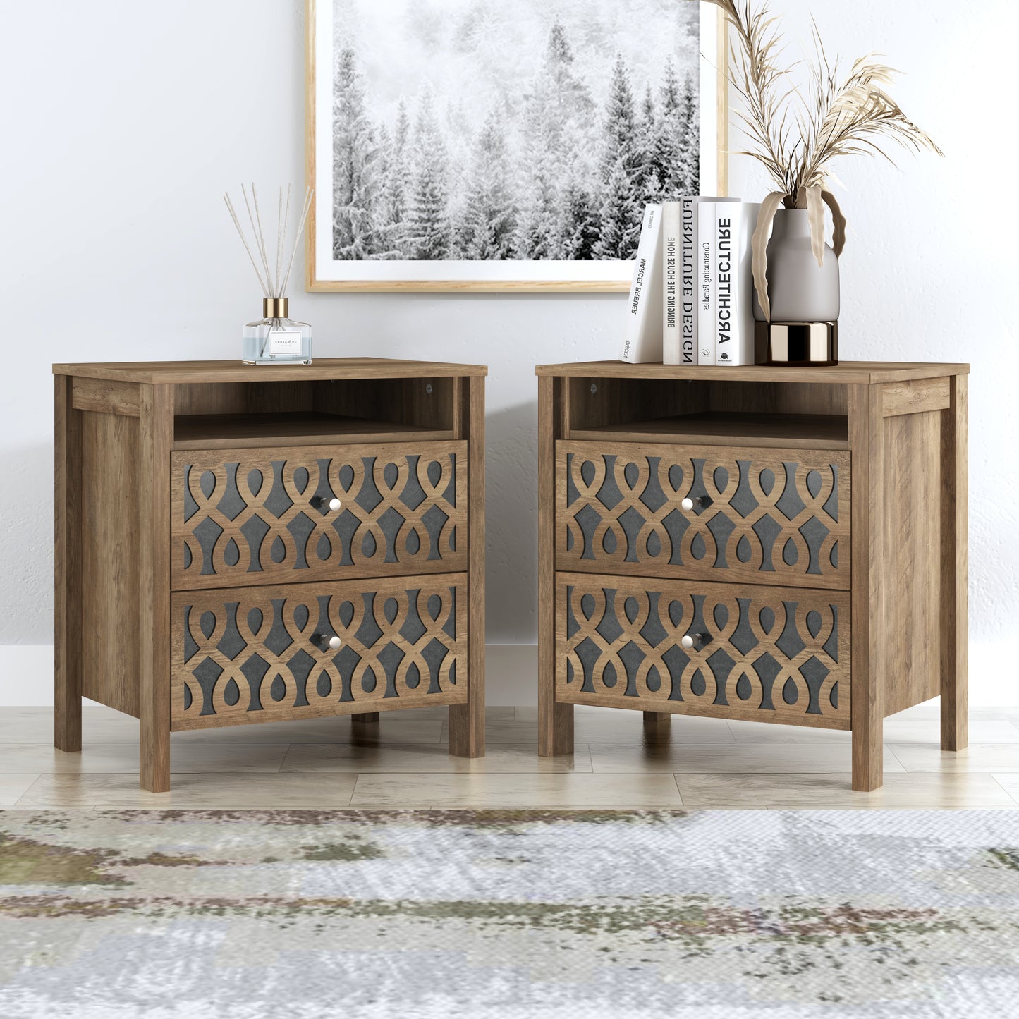 Galano Modern 2-Drawer Nightstands with Open Storage Set of 2 20.9" W × 15.7" D × 22.7" H