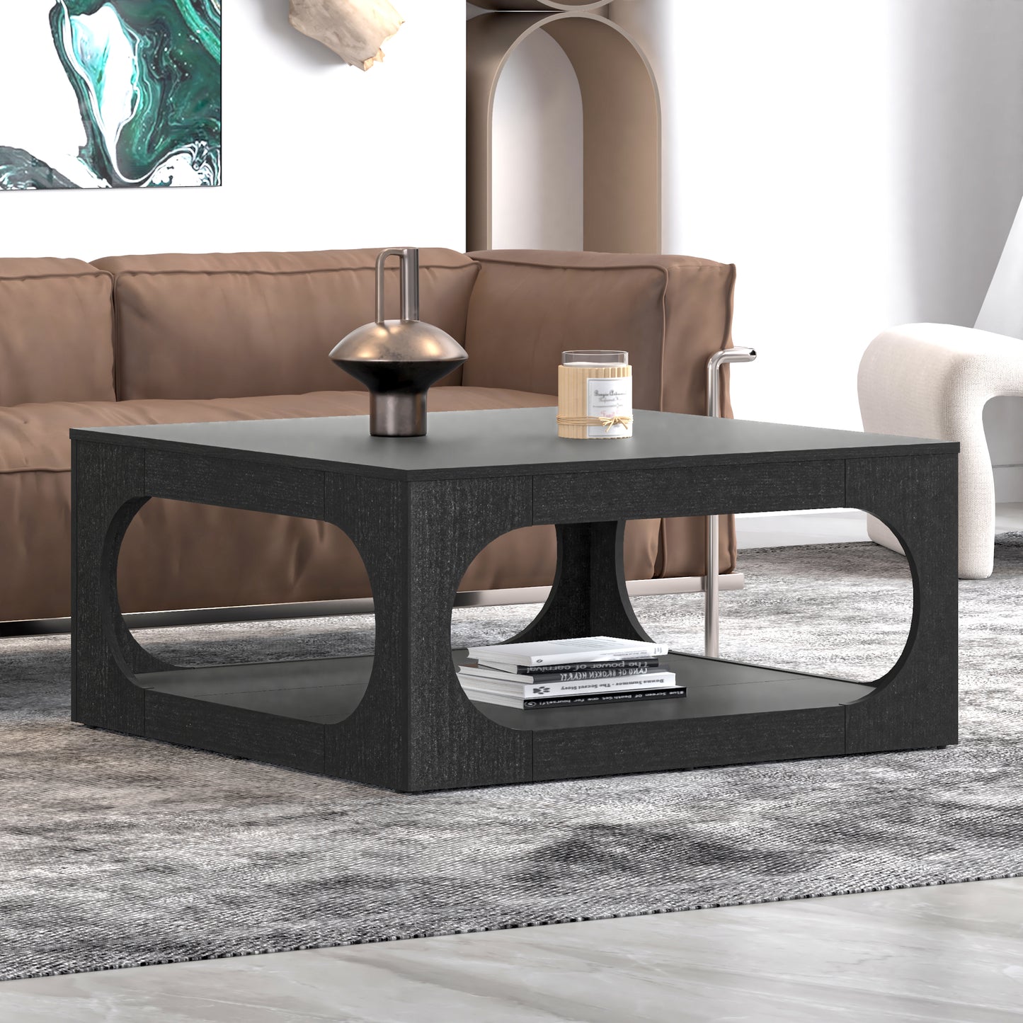 Galano Modern Coffee Table with Open Storage Shelf 34.8" W x 34.8" D x 16.1" H