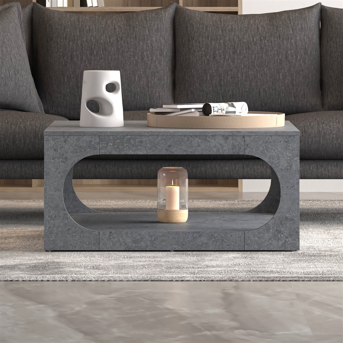 Galano Modern Coffee Table with Open Storage Shelf 34.8" W x 34.8" D x 16.1" H