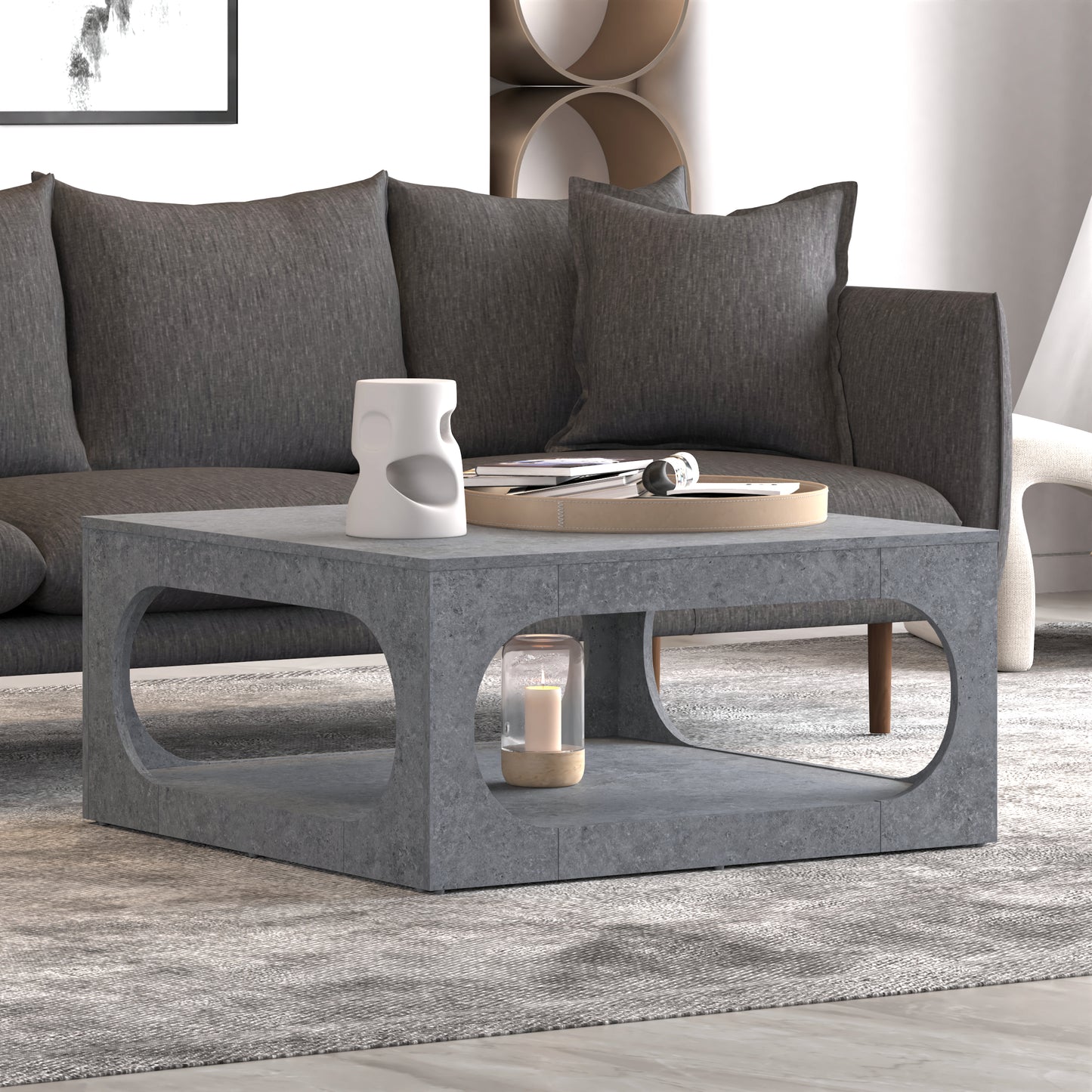 Galano Modern Coffee Table with Open Storage Shelf 34.8" W x 34.8" D x 16.1" H