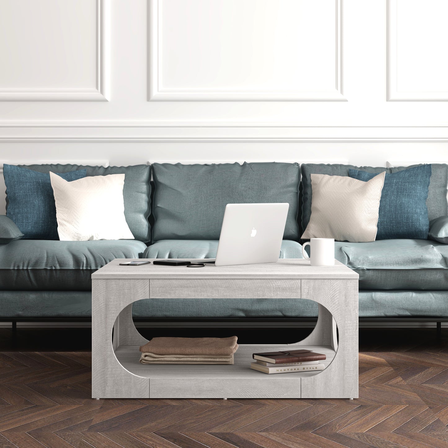 Galano Modern Coffee Table with Open Storage Shelf 34.8" W x 34.8" D x 16.1" H