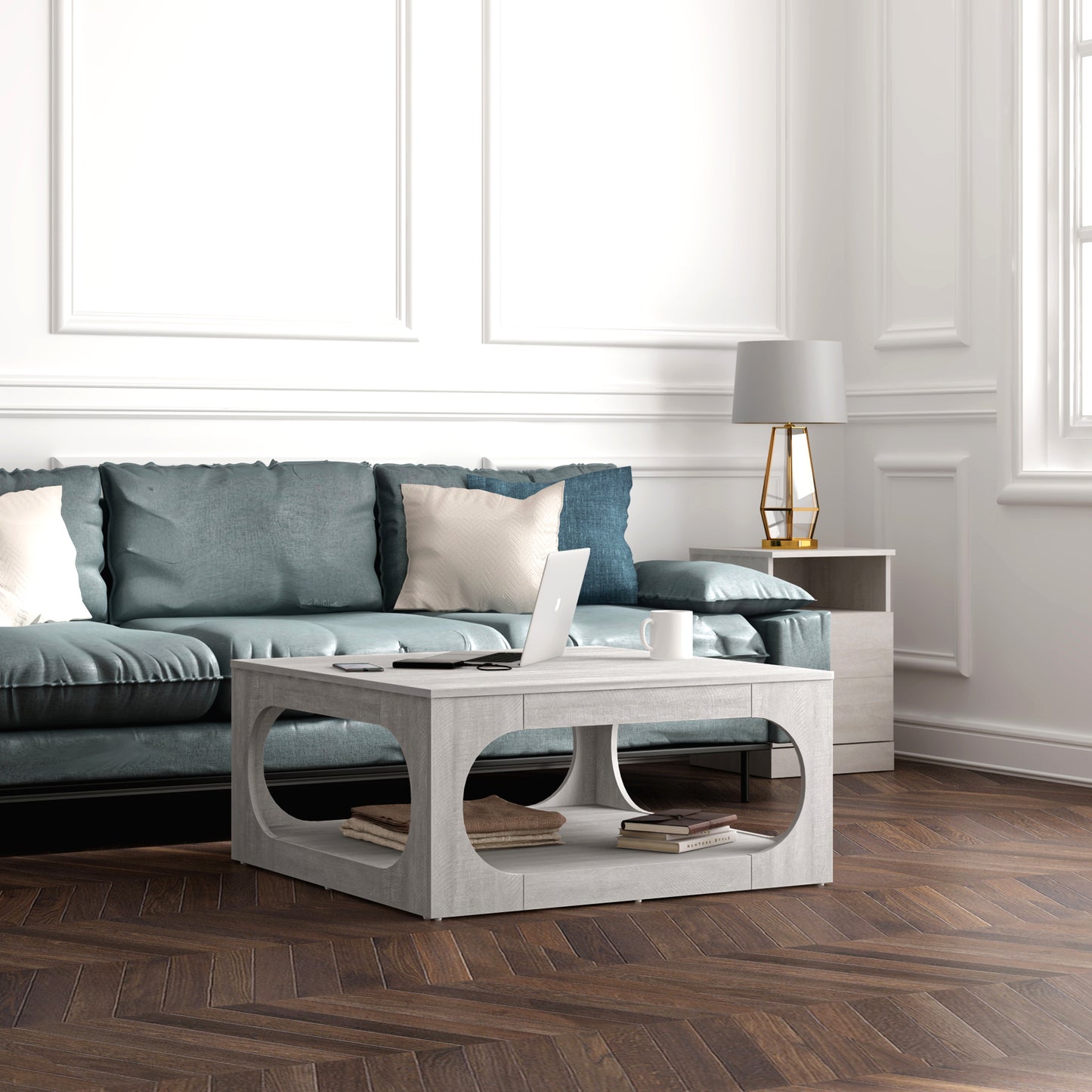 Galano Modern Coffee Table with Open Storage Shelf 34.8" W x 34.8" D x 16.1" H