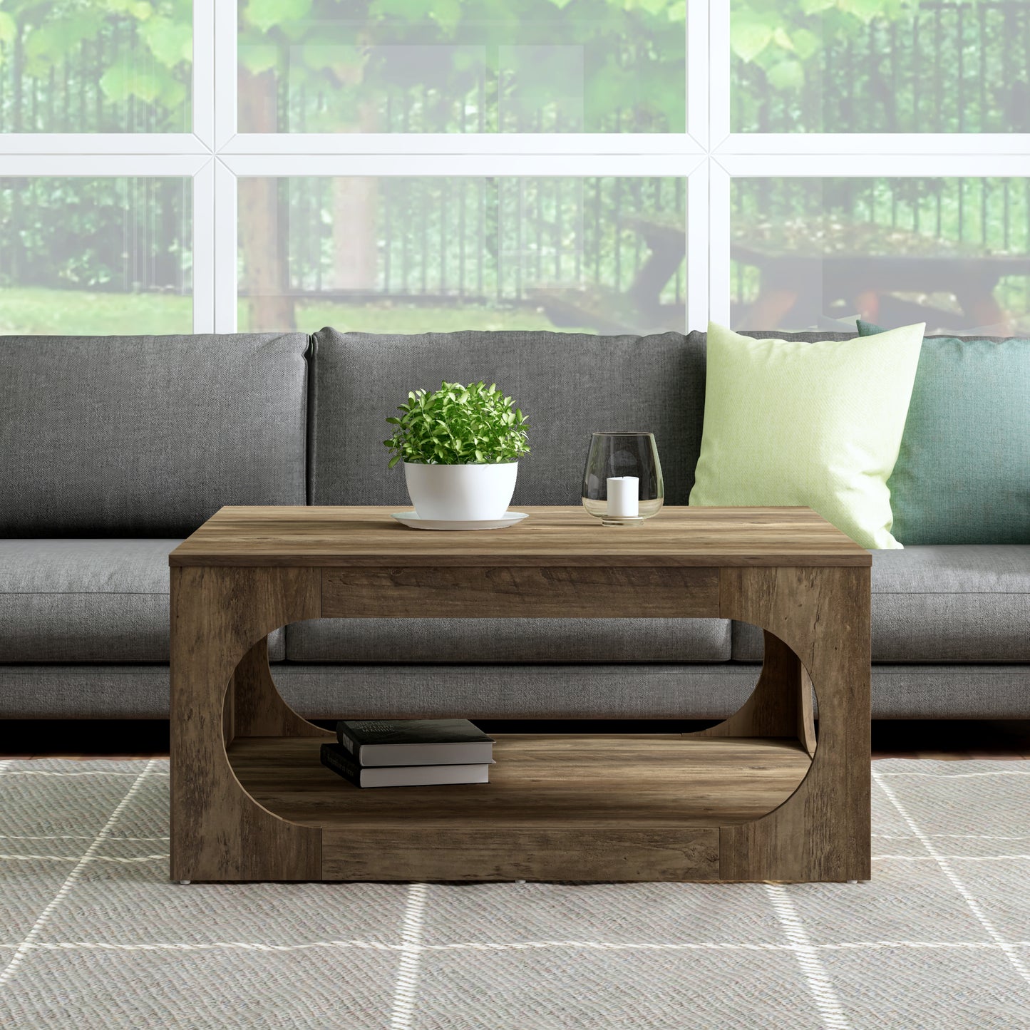 Galano Modern Coffee Table with Open Storage Shelf 34.8" W x 34.8" D x 16.1" H