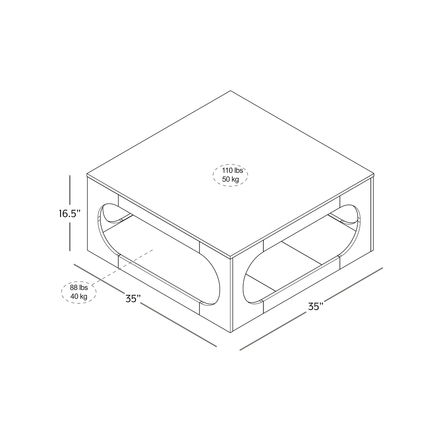 Galano Modern Coffee Table with Open Storage Shelf 34.8" W x 34.8" D x 16.1" H