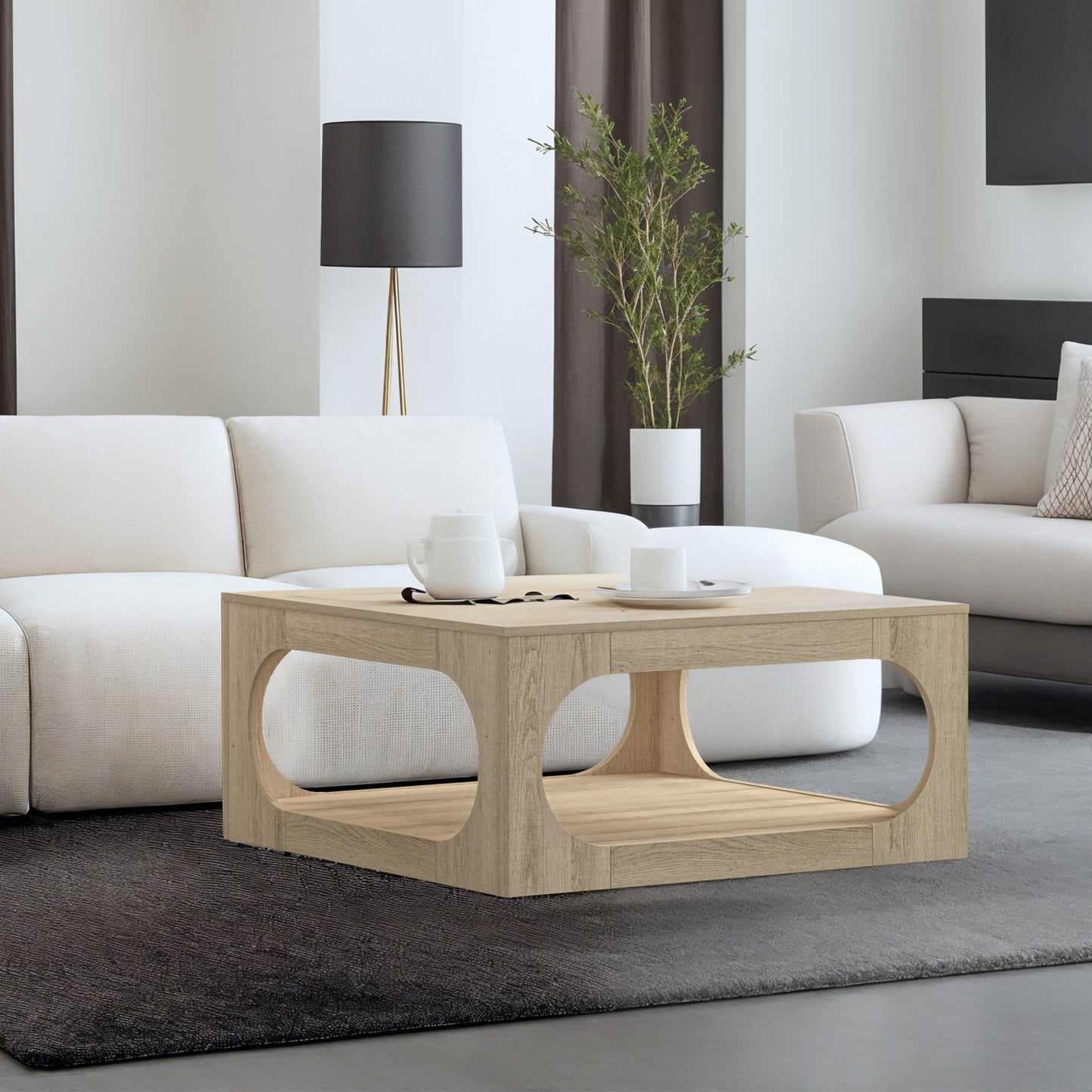 Galano Modern Coffee Table with Open Storage Shelf 34.8" W x 34.8" D x 16.1" H