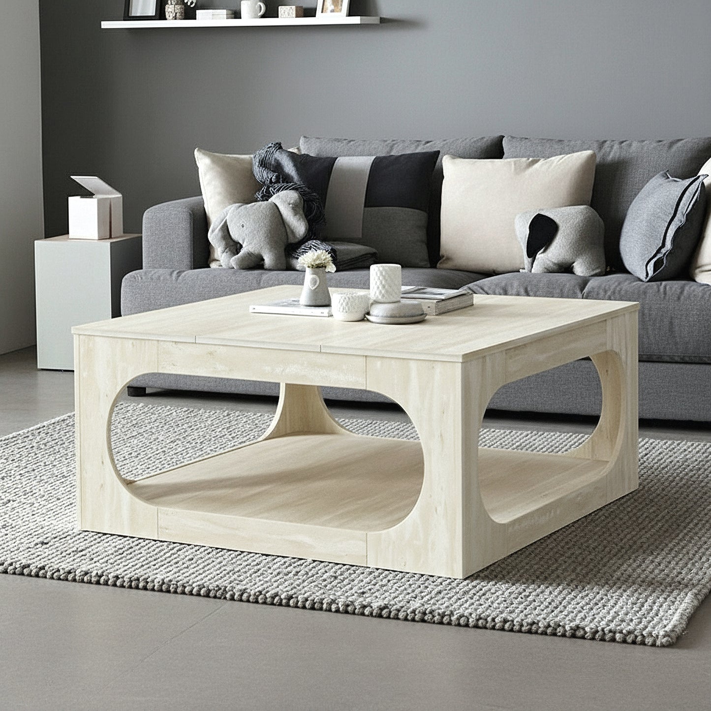 Galano Modern Coffee Table with Open Storage Shelf 34.8" W x 34.8" D x 16.1" H