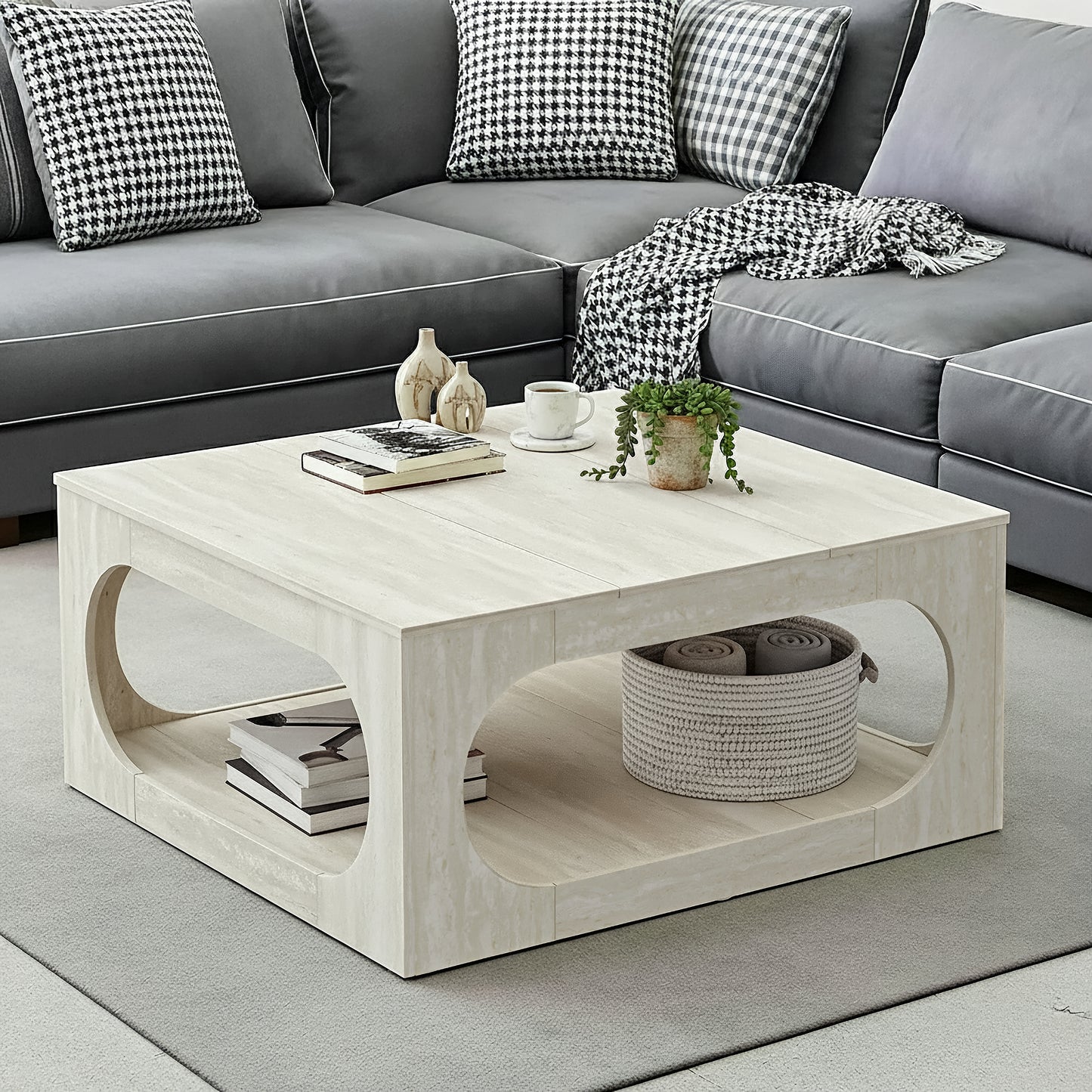Galano Modern Coffee Table with Open Storage Shelf 34.8" W x 34.8" D x 16.1" H