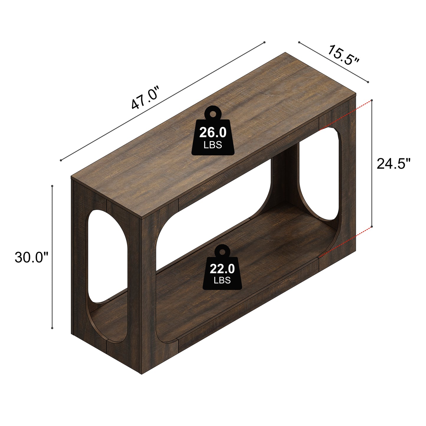 Galano Console Table with Two-Tier Open Shelf 47" W x 15.6" D x 30" H