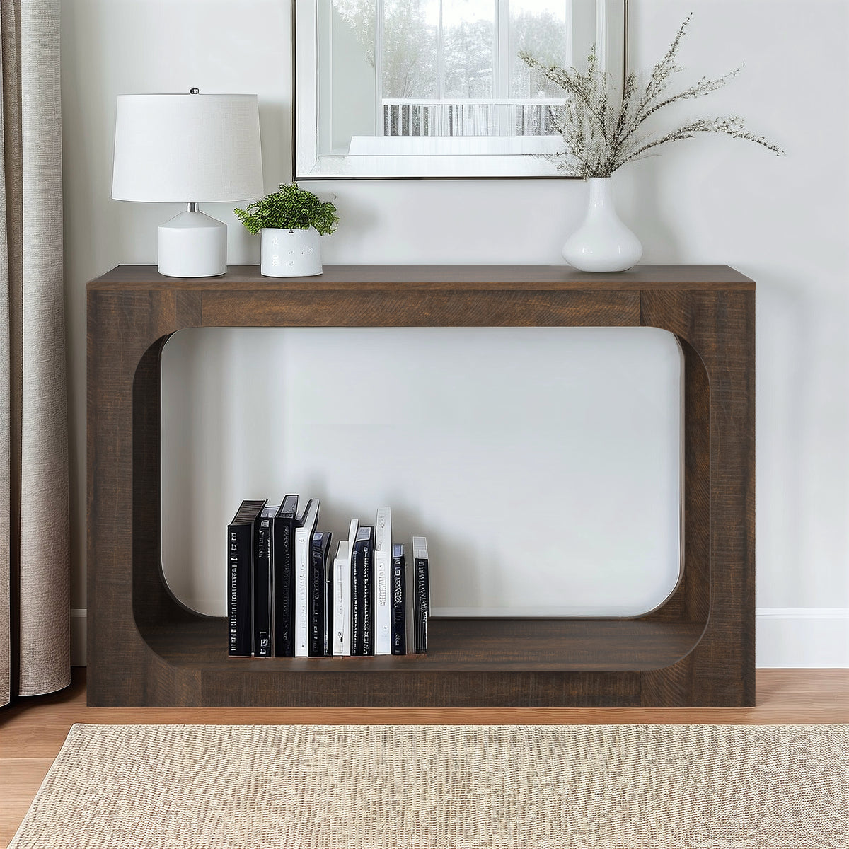 Galano 47" W Narrow Entryway Console Table with Oval Cutout Sides and Storage Shelf