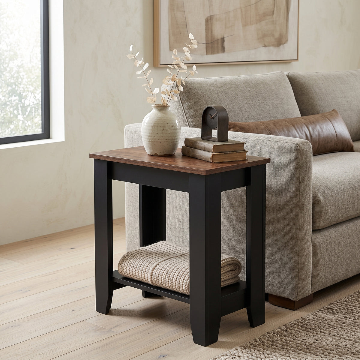 Galano Narrow Living Room Accent End Table Side Table with Lower Open Storage Shelf