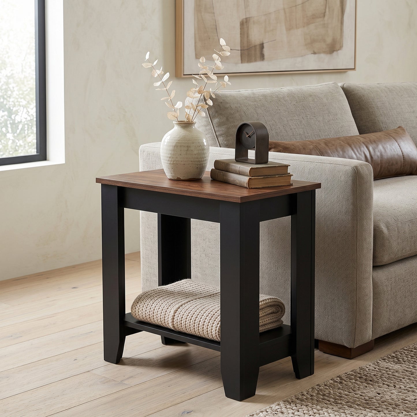 Galano Narrow Living Room Accent End Table Side Table with Lower Open Storage Shelf