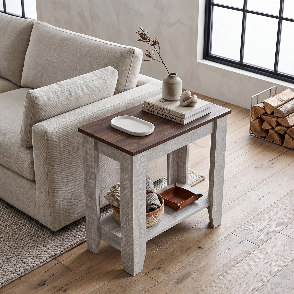 Galano Narrow Living Room Accent End Table Side Table with Lower Open Storage Shelf