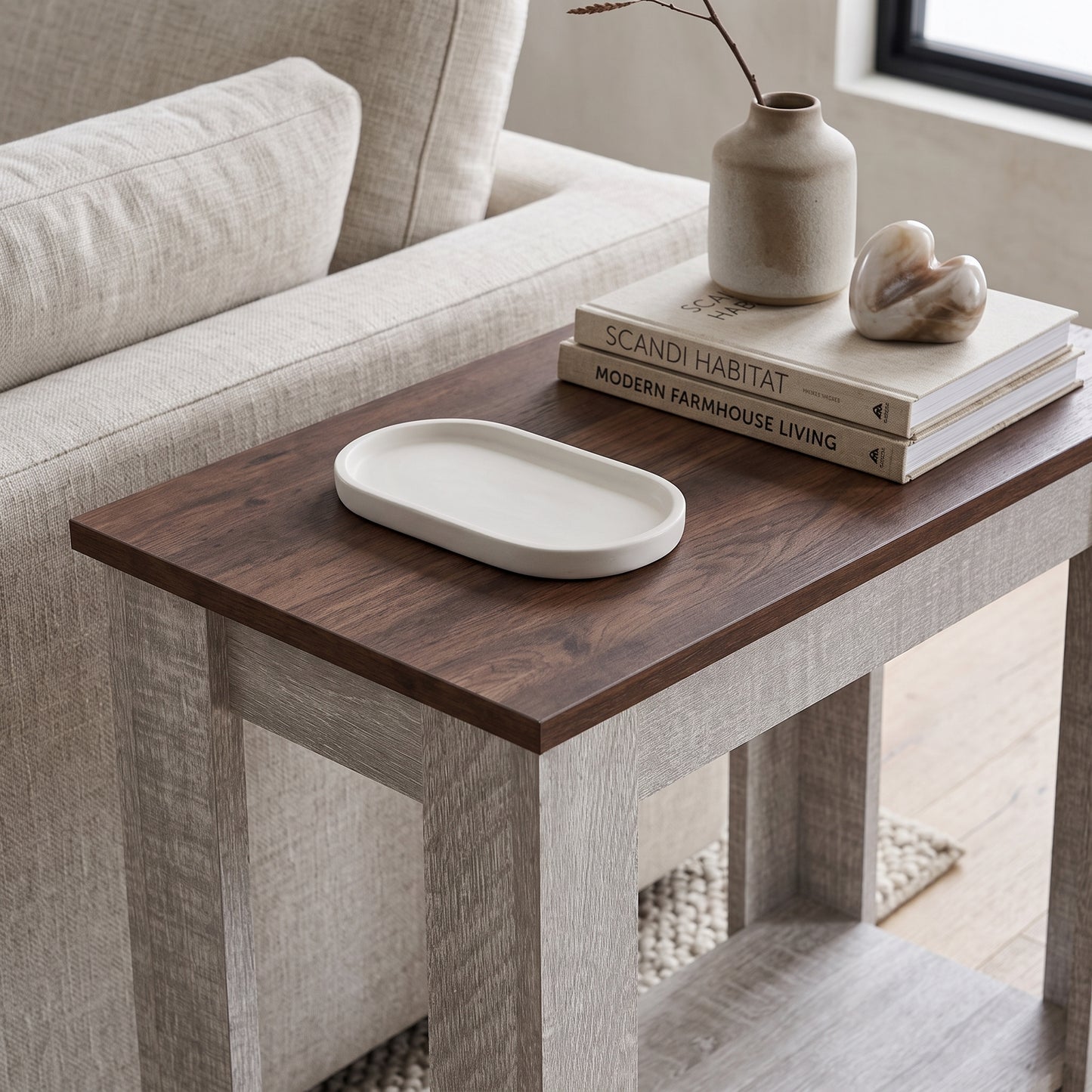 Galano Narrow Living Room Accent End Table Side Table with Lower Open Storage Shelf