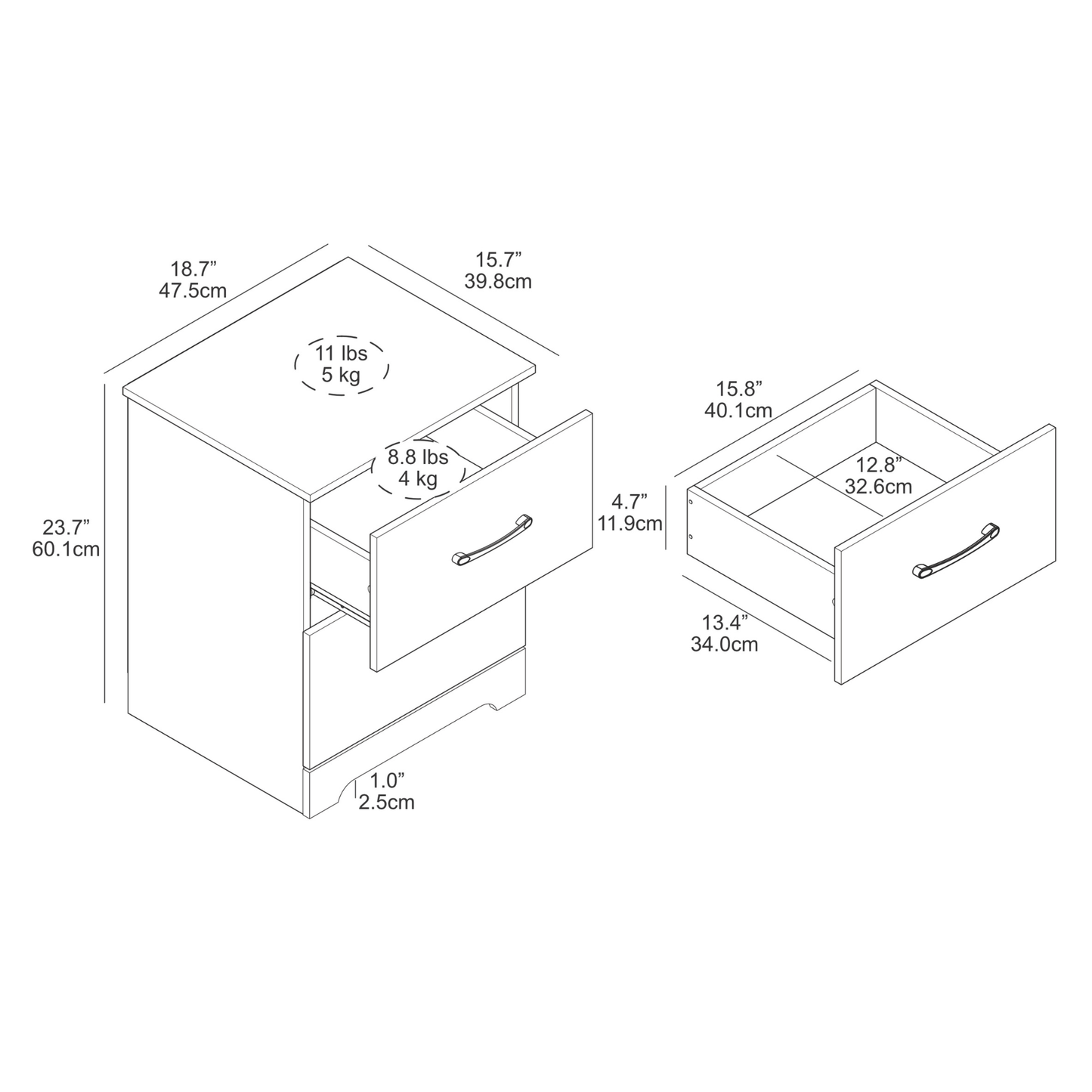 Galano 2-Drawer Nightstand with Storage 18.7" W × 15.7" D × 23.7" H