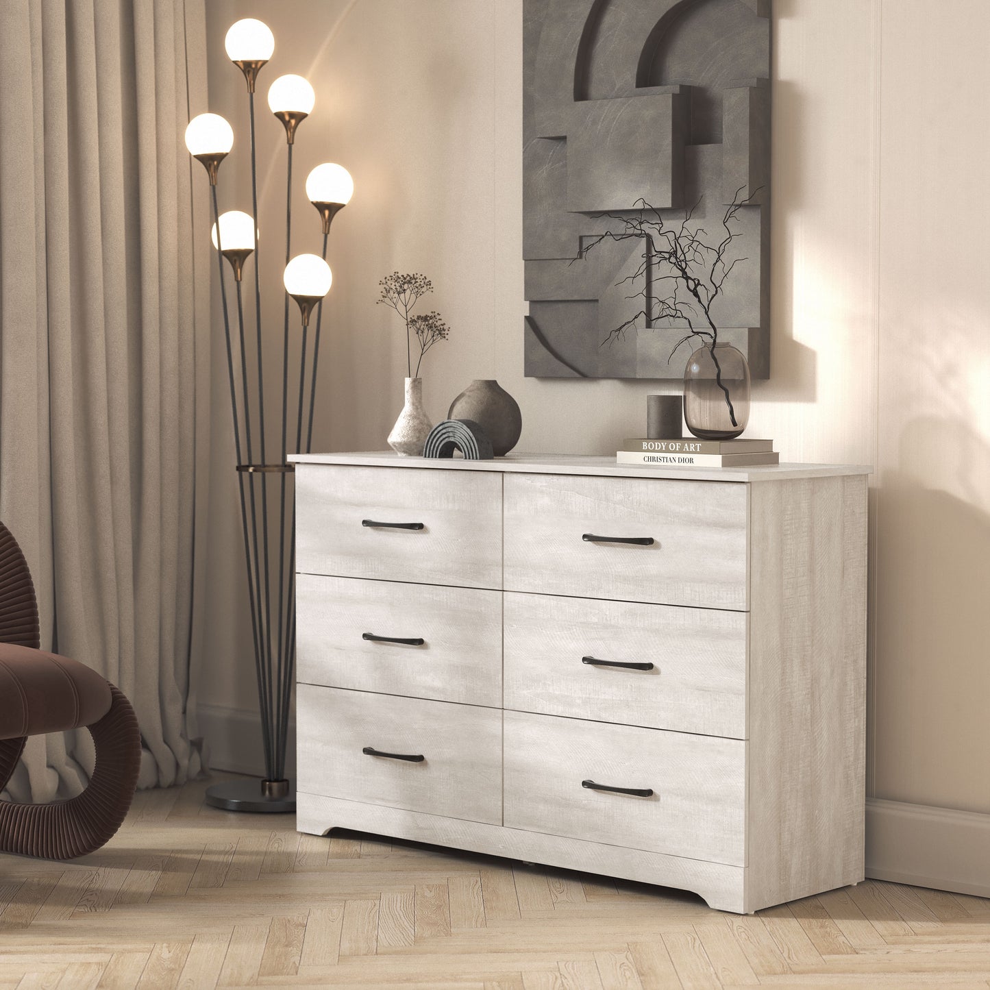 Galano 6 Drawer Dresser with Interlocking Drawers 47" W × 15.5" D × 31.7" H