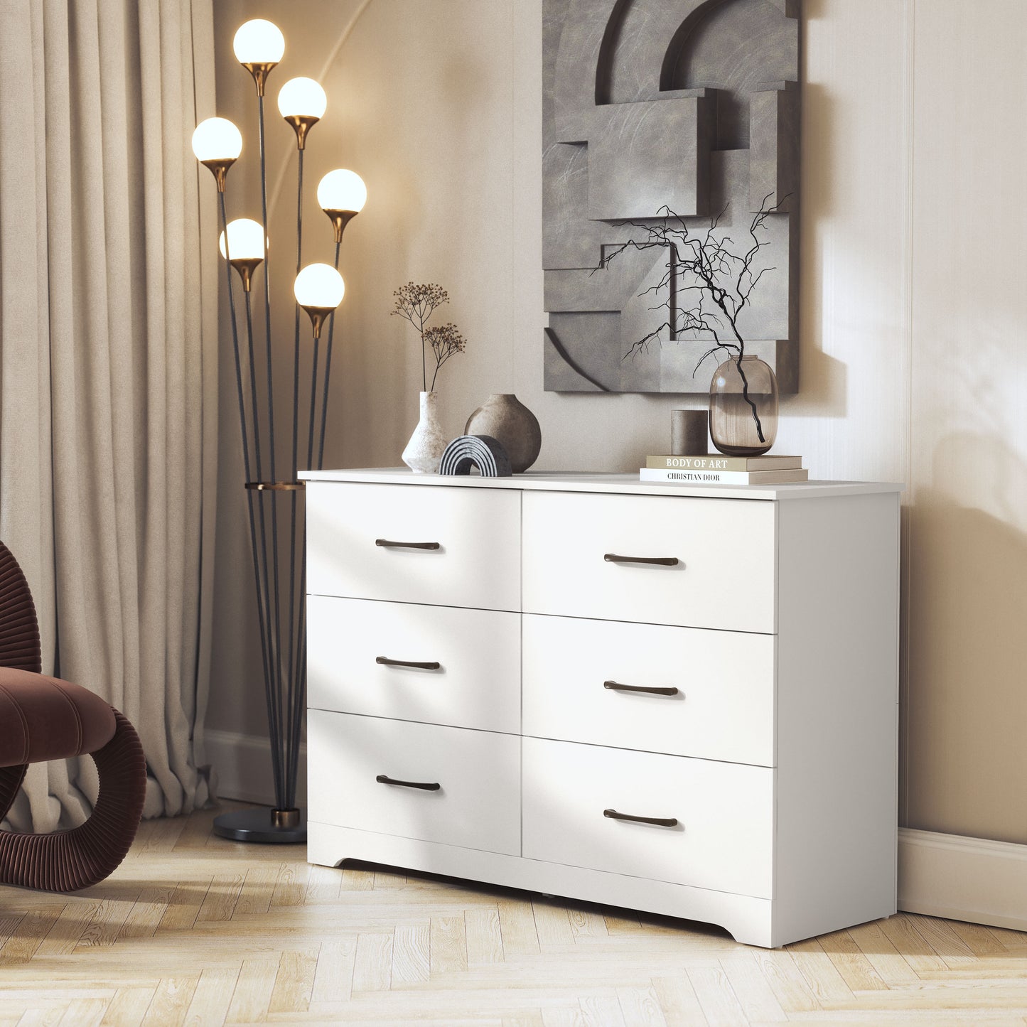 Galano 6 Drawer Dresser with Interlocking Drawers 47" W × 15.5" D × 31.7" H