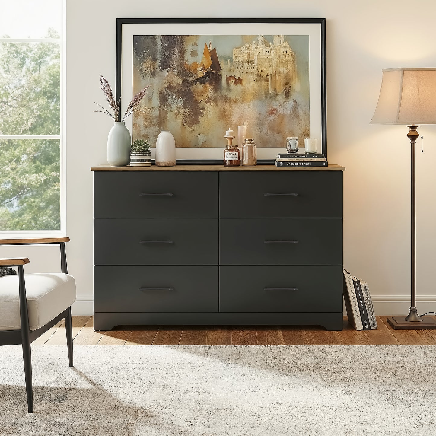 Galano 6 Drawer Dresser with Interlocking Drawers 47" W × 15.5" D × 31.7" H