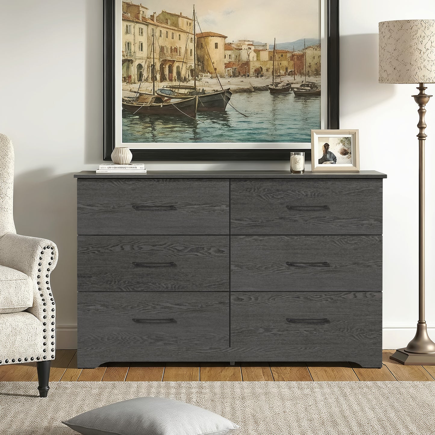 Galano 6 Drawer Dresser with Interlocking Drawers 47" W × 15.5" D × 31.7" H