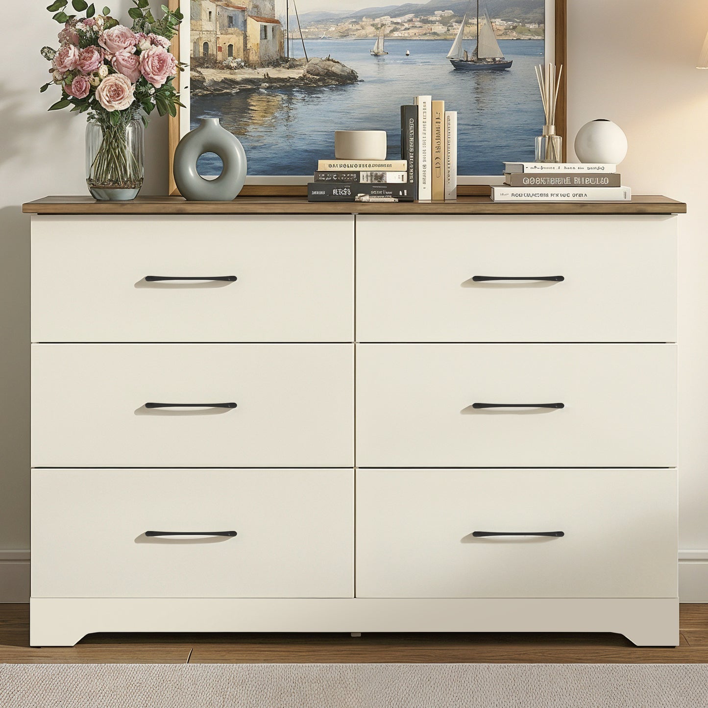 Galano 6 Drawer Dresser with Interlocking Drawers 47" W × 15.5" D × 31.7" H