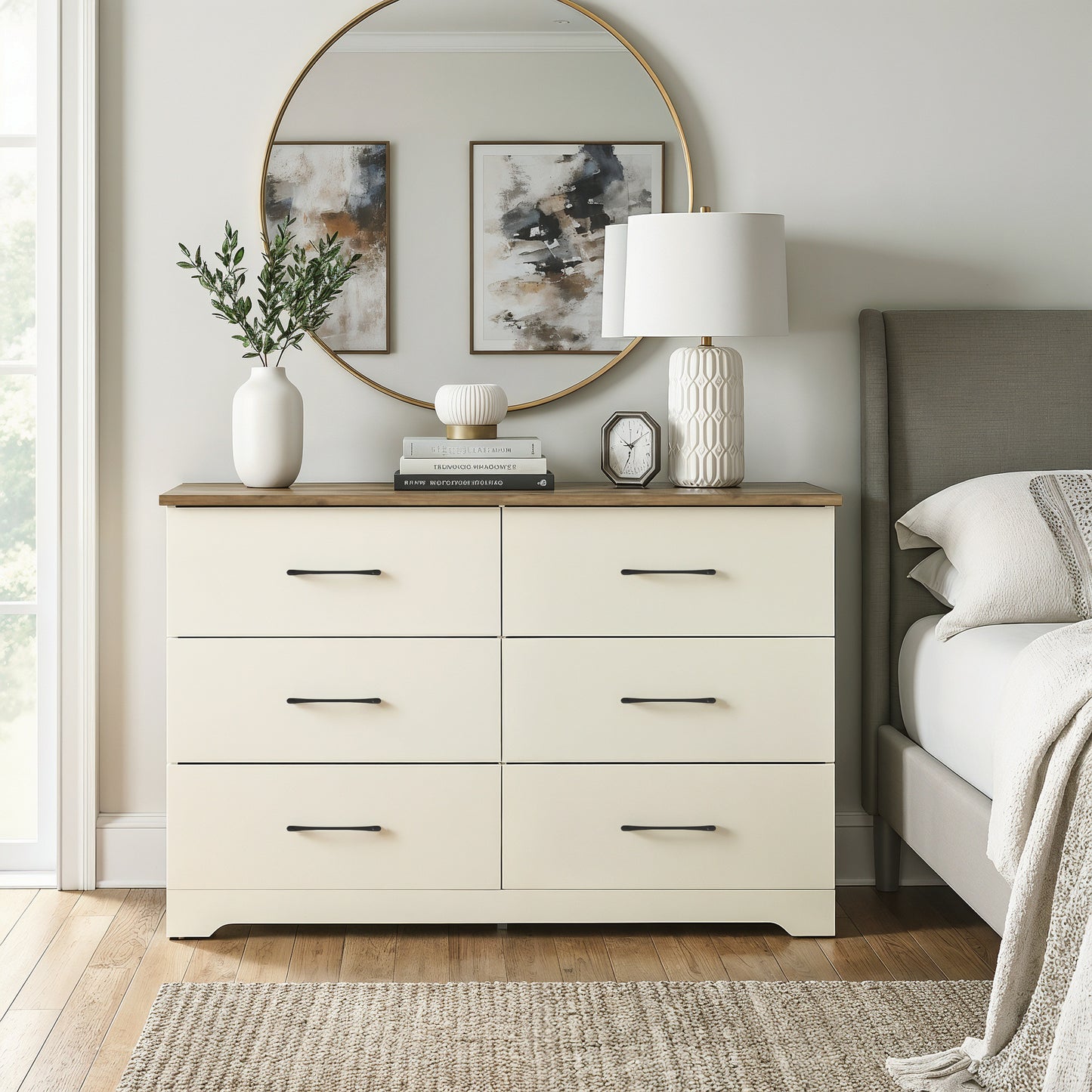 Galano 6 Drawer Dresser with Interlocking Drawers 47" W × 15.5" D × 31.7" H