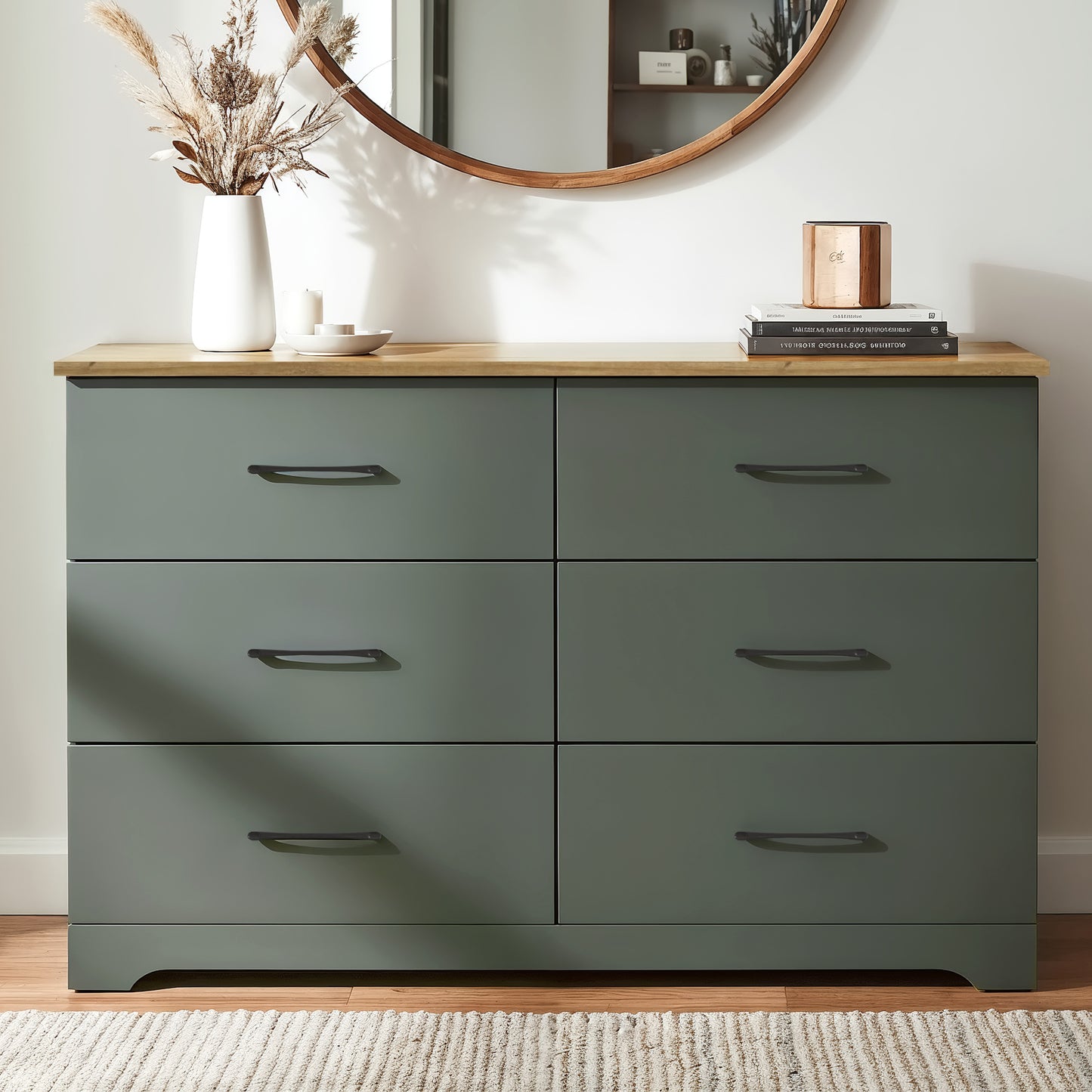 Galano 6 Drawer Dresser with Interlocking Drawers 47" W × 15.5" D × 31.7" H