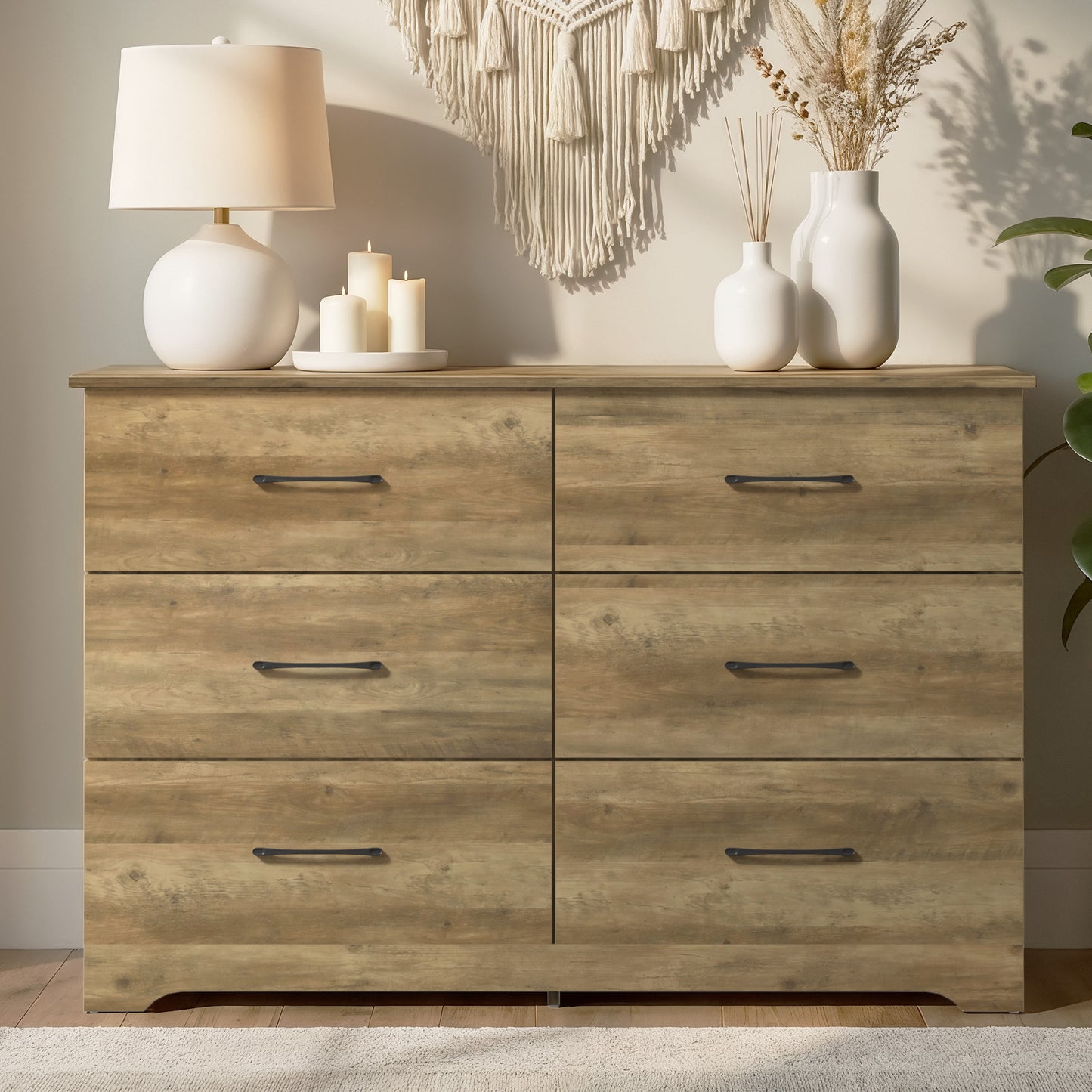 Galano 6 Drawer Dresser with Interlocking Drawers 47" W × 15.5" D × 31.7" H