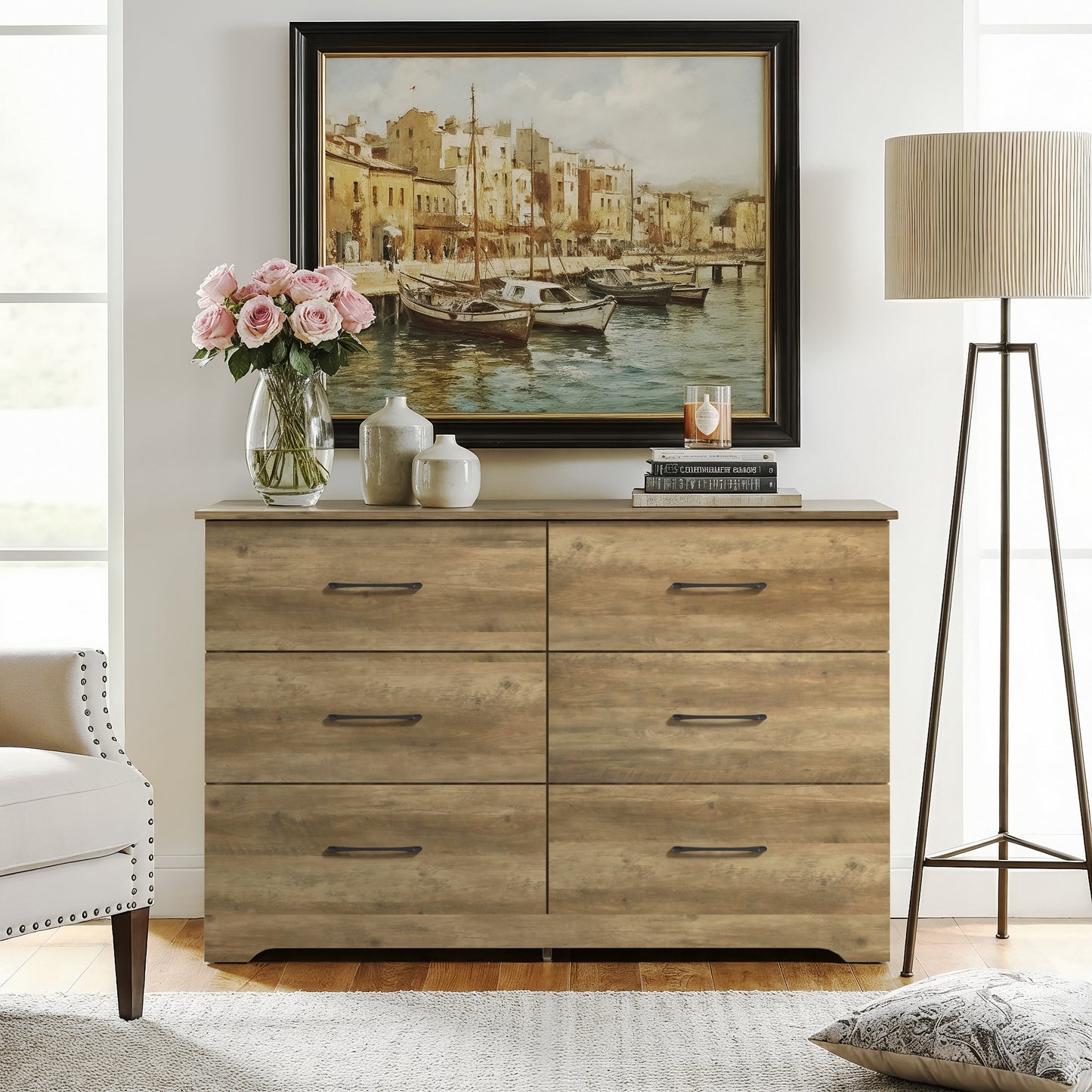 Galano 6 Drawer Dresser with Interlocking Drawers 47" W × 15.5" D × 31.7" H