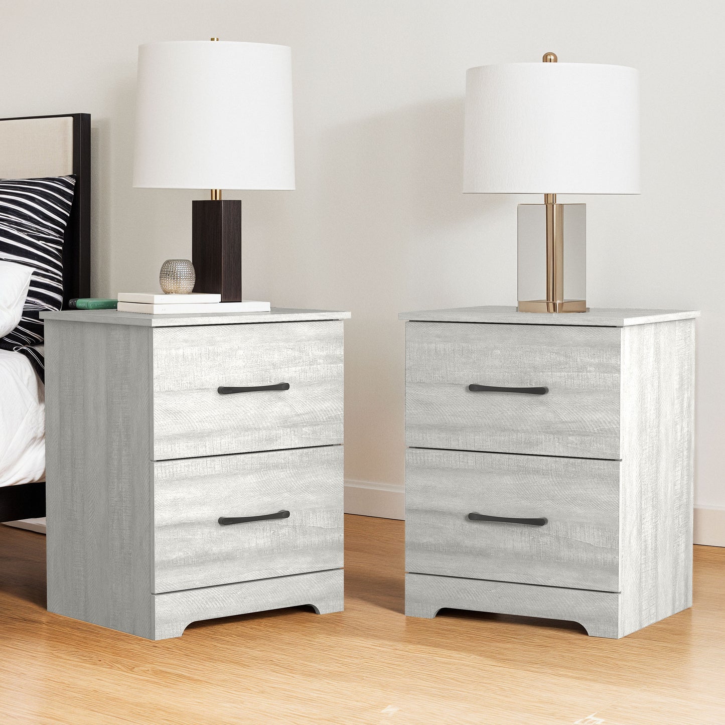 Galano 2-Drawer Wood Nightstand Set with Cutout Base 18.7" W × 15.7" D × 23.7" H